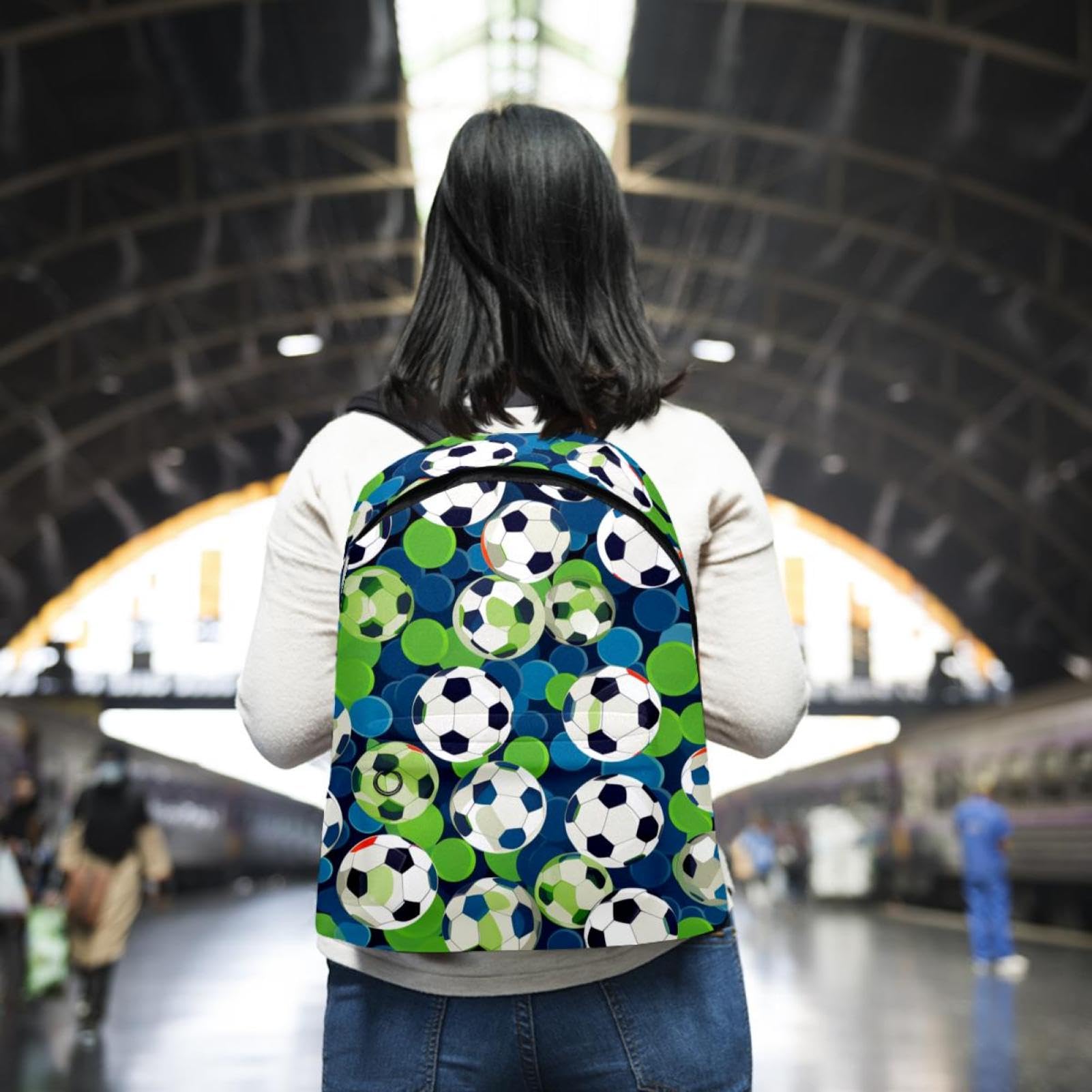 Stylish Travel & Work Backpack with Floral Soccer Ball Design - Perfect for Commuting, School, Sports & Outdoor Adventures