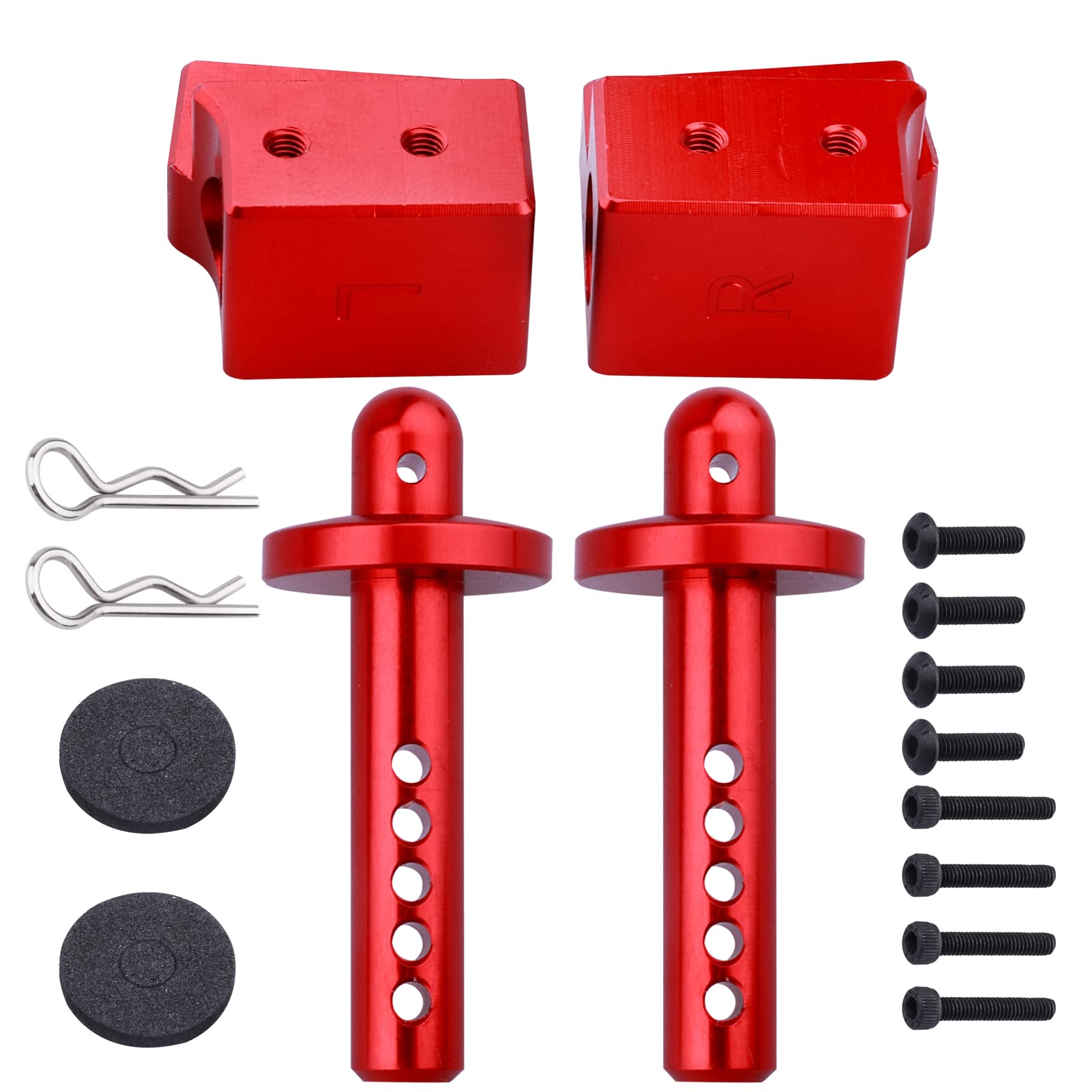 Aluminum Body Post Mounts & Body Post Set with Body Clips & Washers for Arrma Notorious 6S BLX RC Car - Front & Rear Mounting System (Red) - Perfect for Off-Road Bashing, Racing & RC Car Upgrades