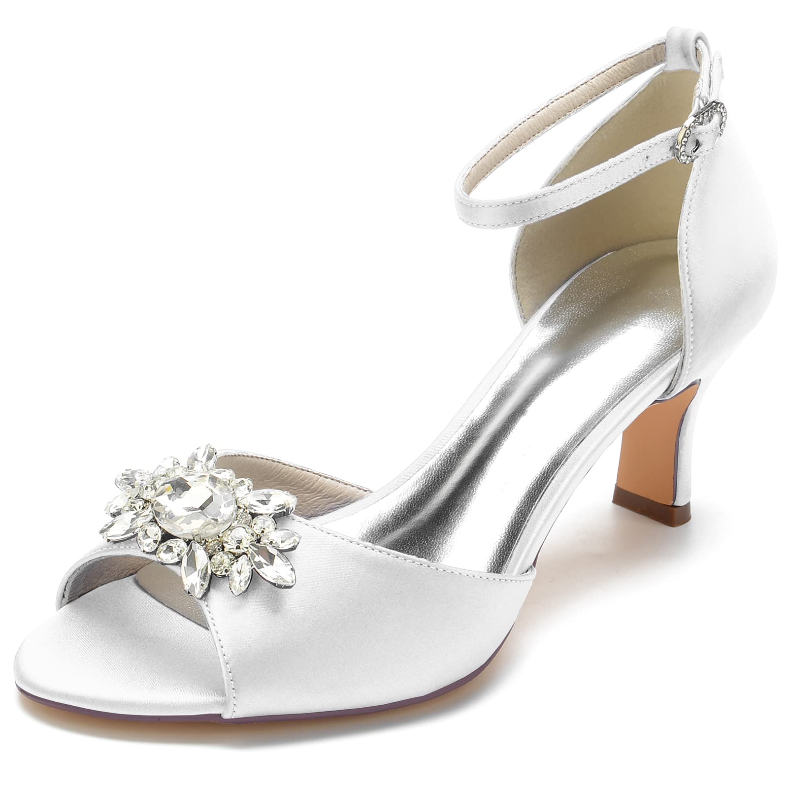 SAXTZDS Women's Open Toe Sandals with Crystals - Mid Heel Latin Dance Shoes, Ankle Strap Bridal Wedding Party Prom Shoes for Women - Perfect for Salsa, Ballroom, Wedding & Special Occasions