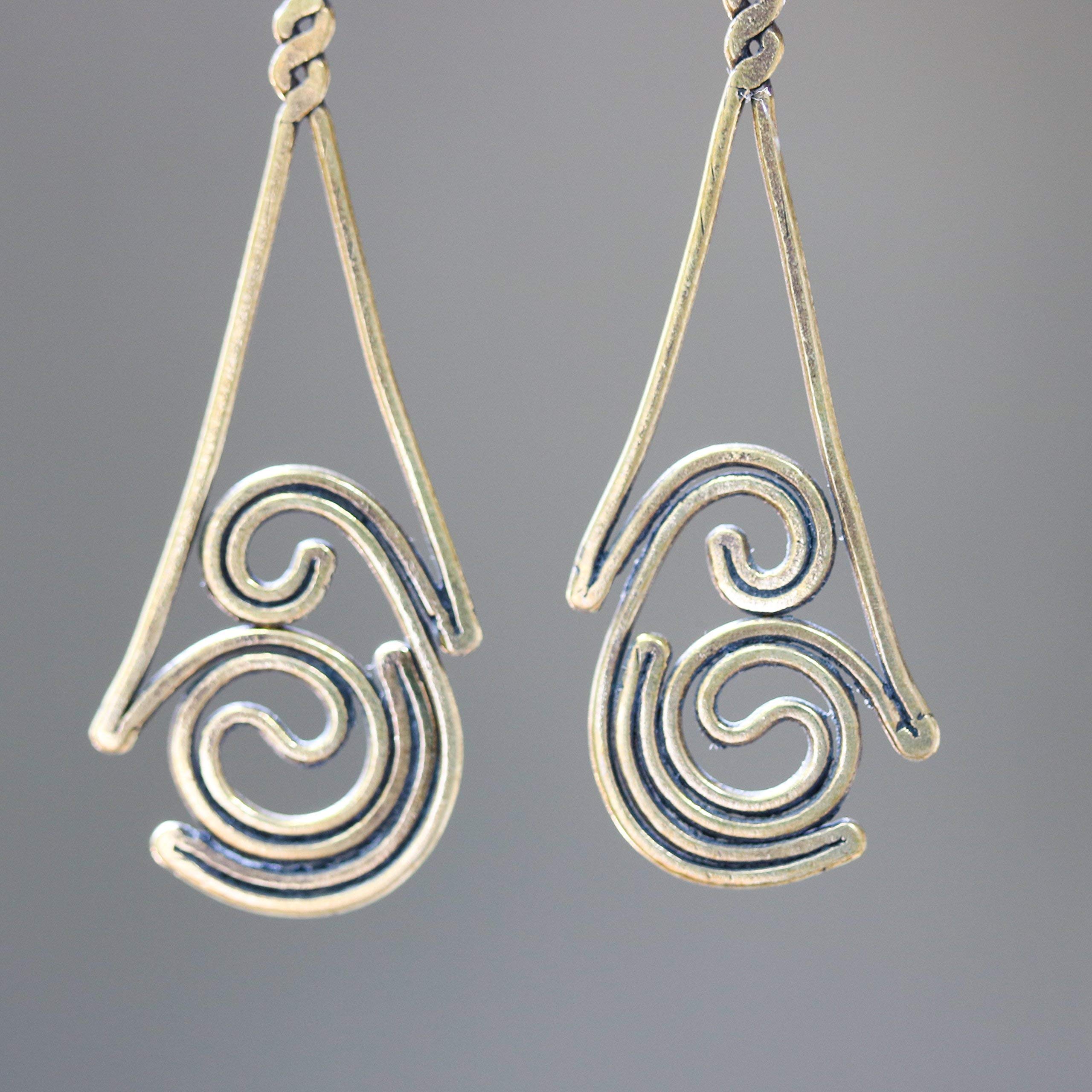 Oxidized Sterling Silver Spiral Teardrop Brass Earrings with Moonstone – Elegant Boho Jewelry for Women, Perfect for Parties, Weddings & Everyday Wear