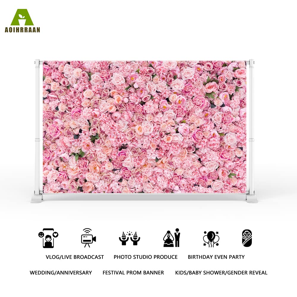 Aoihrraan 3x2.5m Pink Floral Wedding Backdrop - Romantic Flower Wall for Valentine's Day, Mother's Day, Bridal Showers, Birthday Portraits & Photography Background - Perfect for Weddings, Parties, Events & Photo Shoots
