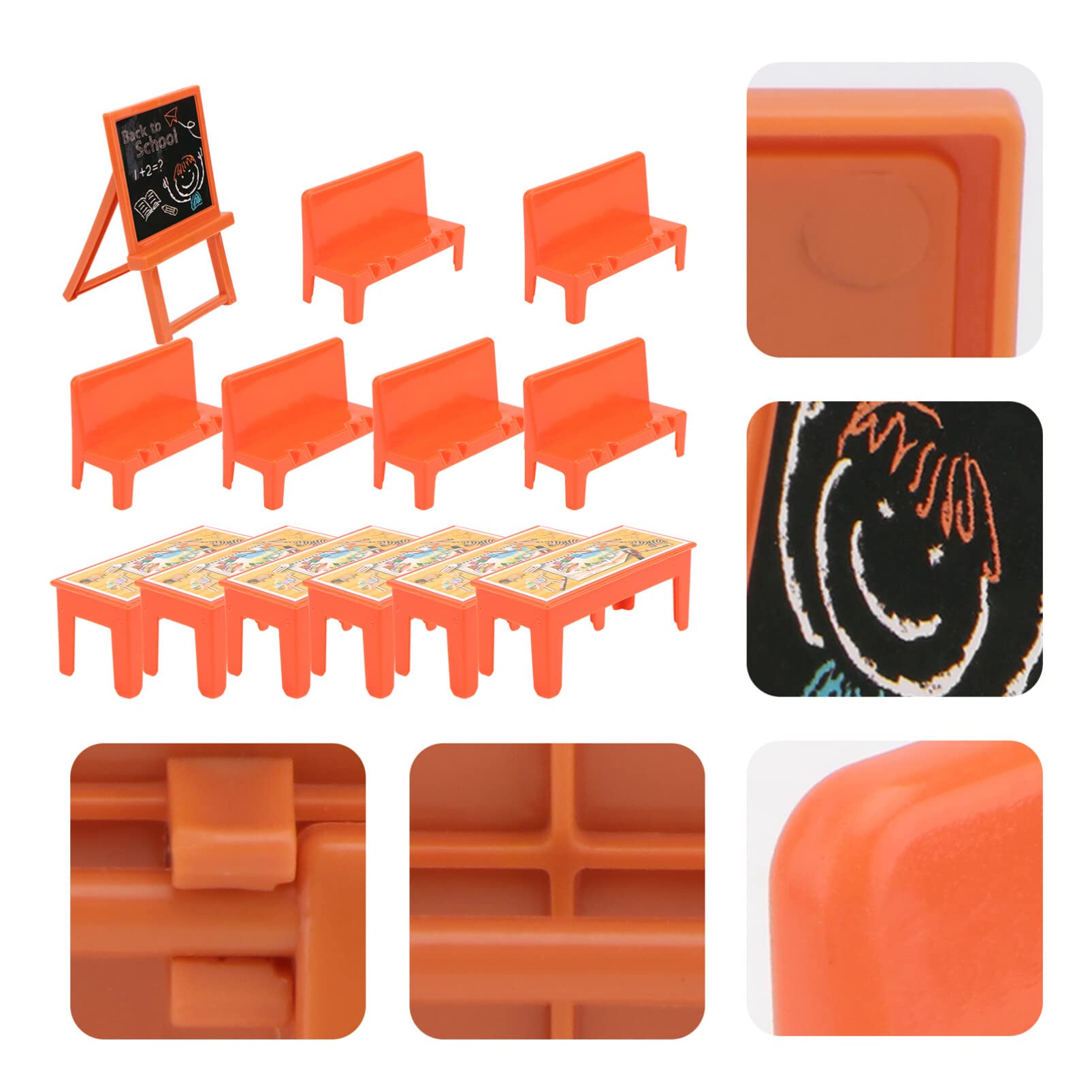 13-Piece Miniature Classroom Furniture Set - Plastic Dollhouse Desk, Chairs & Blackboard Accessories for Dollhouse & Model Scenes | Perfect for School Plays, Educational Toys & Miniature Displays