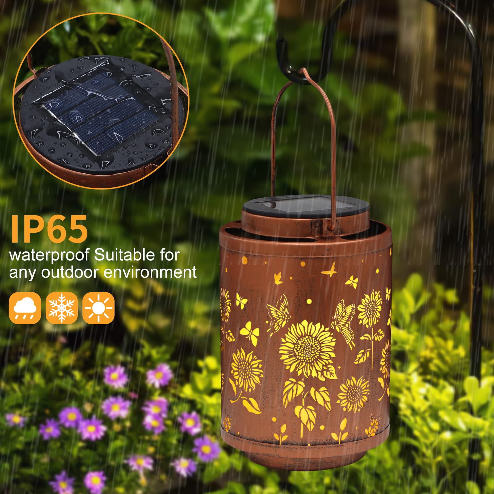 2 Pack Solar Outdoor Lanterns - Waterproof LED Garden Lights with Sunflower & Butterfly Design, Perfect for Patio, Yard, Pathway Decor - Ideal Gift for Women, Mom, Grandma - Great for Outdoor Parties, Weddings & Evening Ambiance
