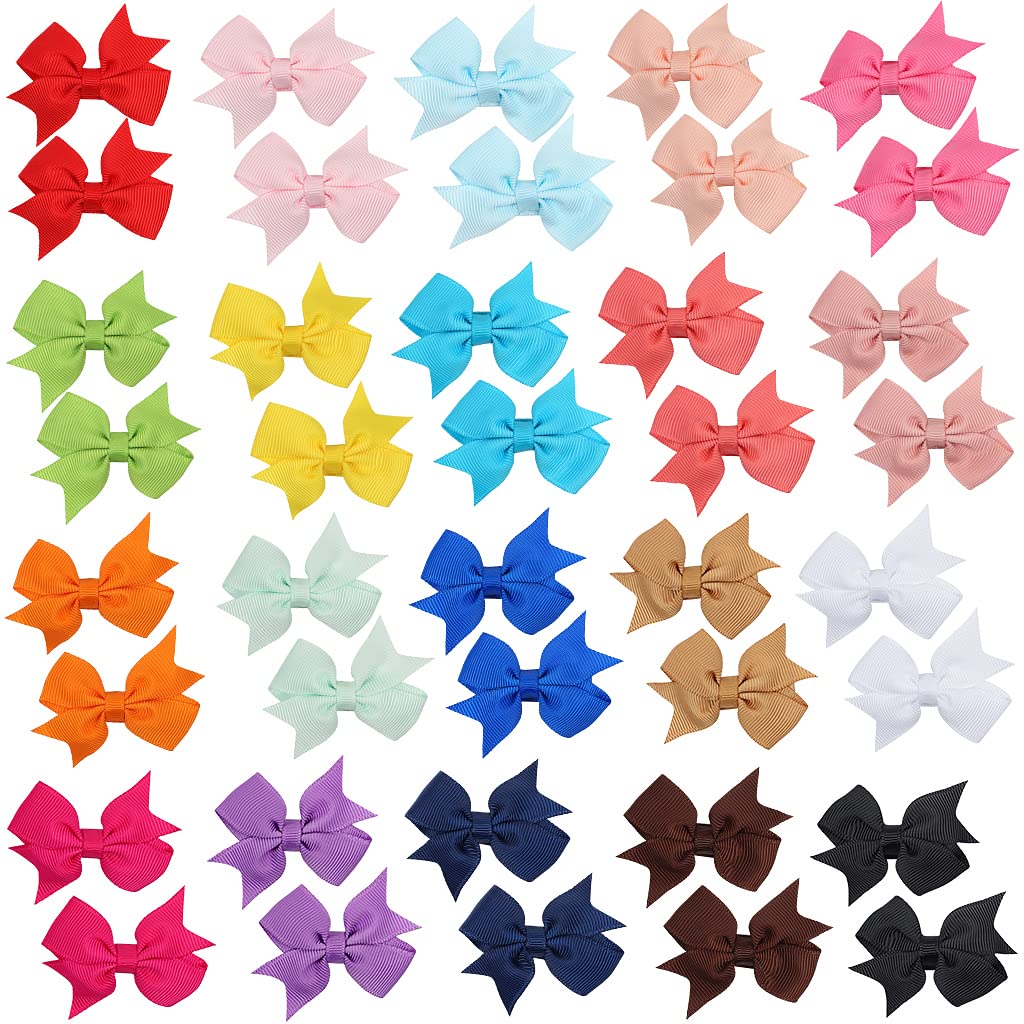 40Pcs Baby Hair Clips Set - 20 Colorful 2 Inch Grosgrain Ribbon Bows with Alligator Clips for Girls, Infants & Toddlers - Perfect for Parties, Daily Wear & Photo Shoots
