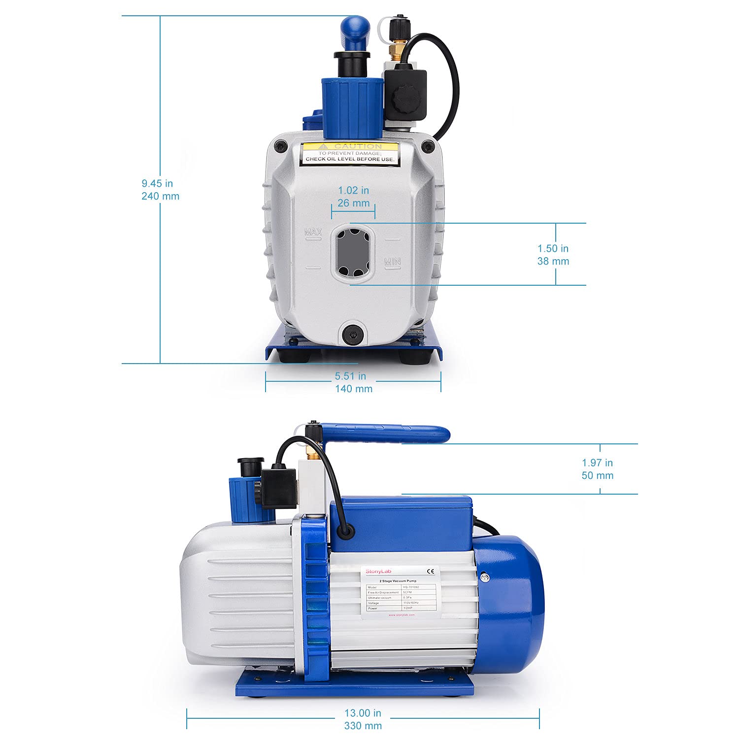 Stonylab 5 CFM 2-Stage Rotary Vane Vacuum Pump with Solenoid Valve - Professional HVAC AC Refrigerant Recovery & Recharging System for Automotive & Home Air Conditioning Repair