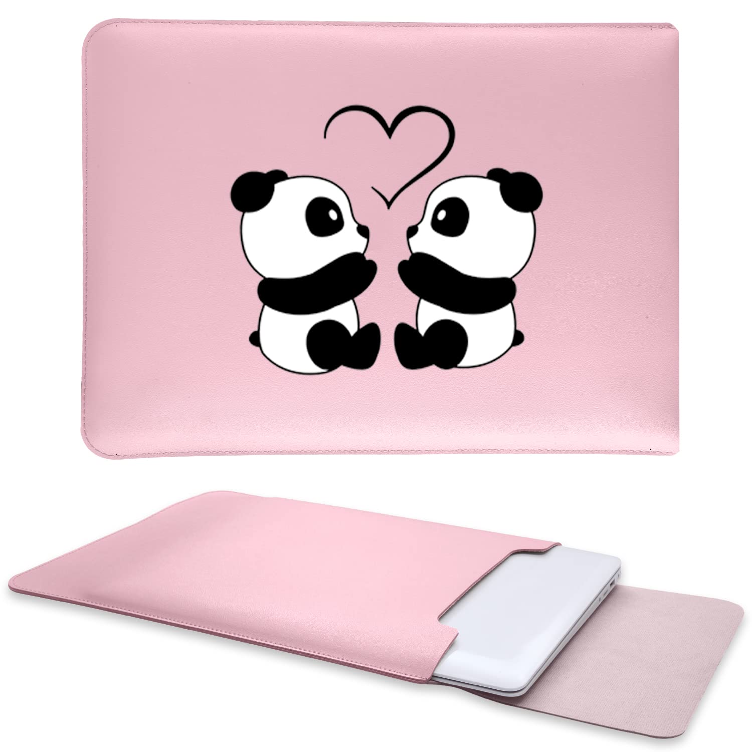 Cute Cartoon Panda Couple Laptop Sleeve for MacBook Pro 15/16 inch - Soft Leather Protective Case with Mouse Pad & Desk Pad Function - Perfect Gift for Women & Girls (Pink) - Ideal for Office, School & Travel Use