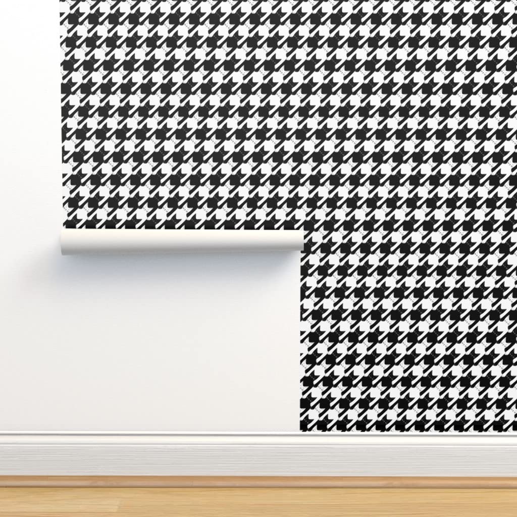 Commercial Grade Black & White Small Scale Houndstooth Cat Tooth Wallpaper - Traditional Fashion Wallpaper for Home Decor, Nursery, Bedroom & Office by Spoonflower