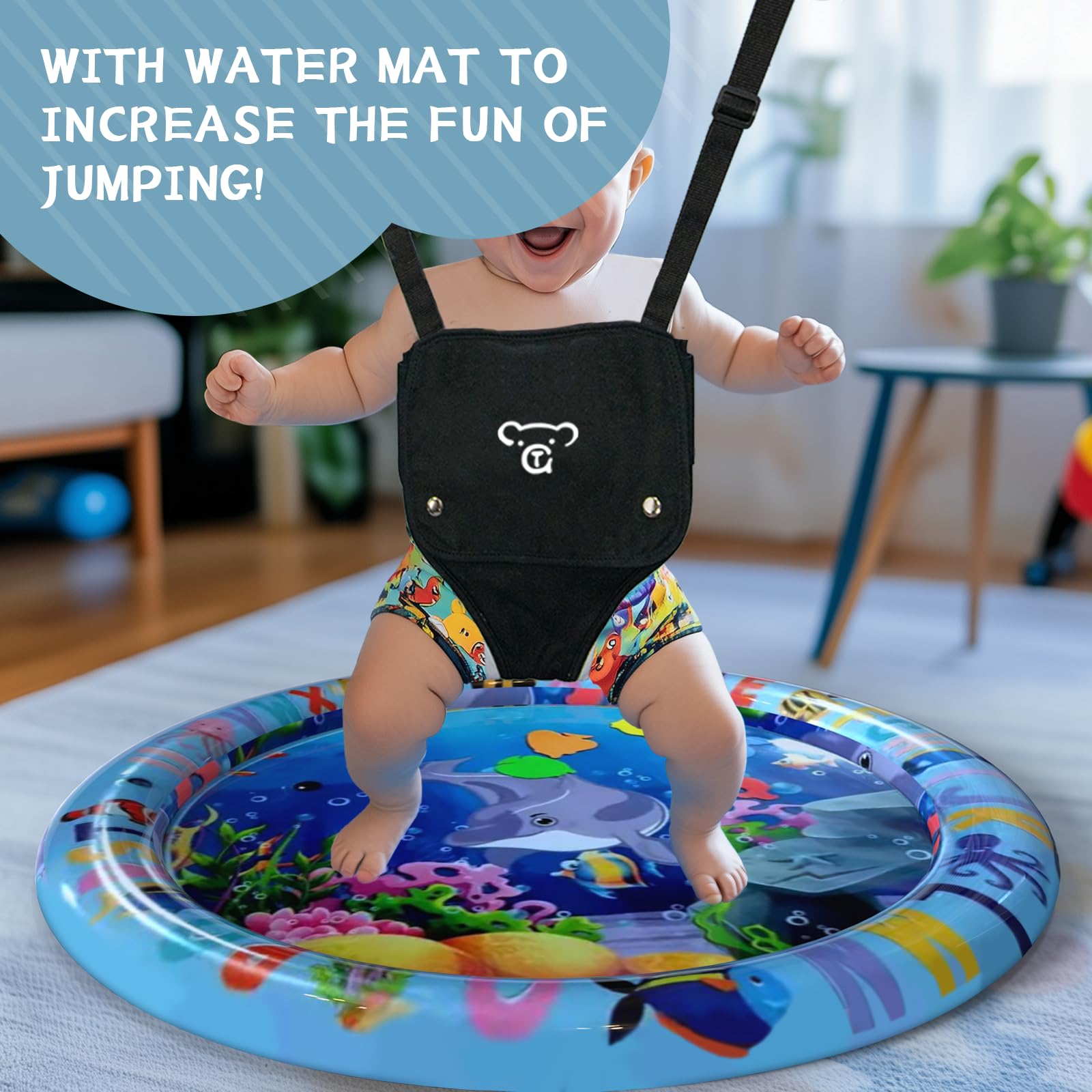 GTALECO Baby Jumper with Stand - Adjustable Baby Bouncer & Exerciser for Active Infants 6-12 Months | Easy Setup Indoor/Outdoor Activity Jumper with Included Water Mat | Perfect for Playtime, Exercise & Developmental Milestones