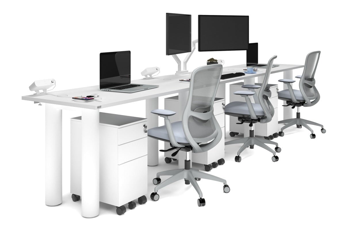 Ergonomic Quadro Cylinder Leg 3-Person Office Workstation Desk [1400L x 700W] - Perfect for Collaborative Workspaces, Team Projects & Open Office Environments