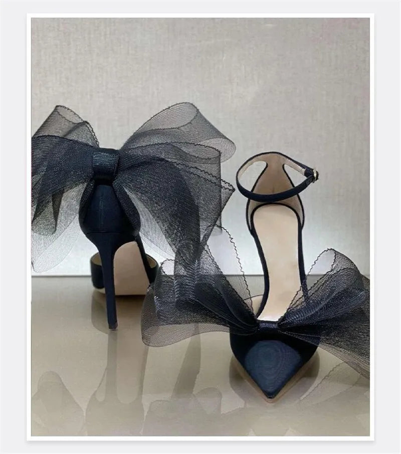 2024 Women's Big Butterfly Knot Sandals - Summer High Heel Pumps with Pointed Toe | Designer Mary Jane Stiletto Shoes for Weddings, Parties & Date Nights