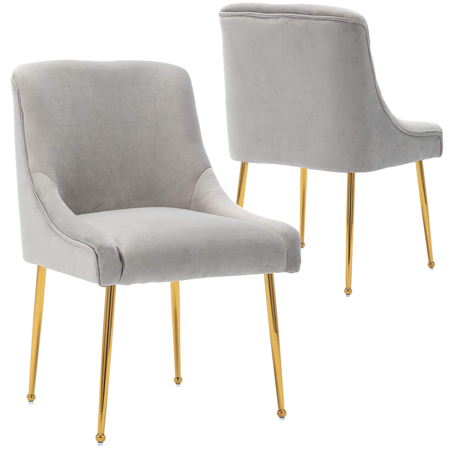 Wahson Velvet Upholstered Dining Chairs with Brass Legs - Set of 2 Modern Accent Chairs for Dining Room, Living Room & Bedroom - Soft Grey Velvet Seating - Perfect for Home Decor, Dinner Parties & Cozy Reading Nooks