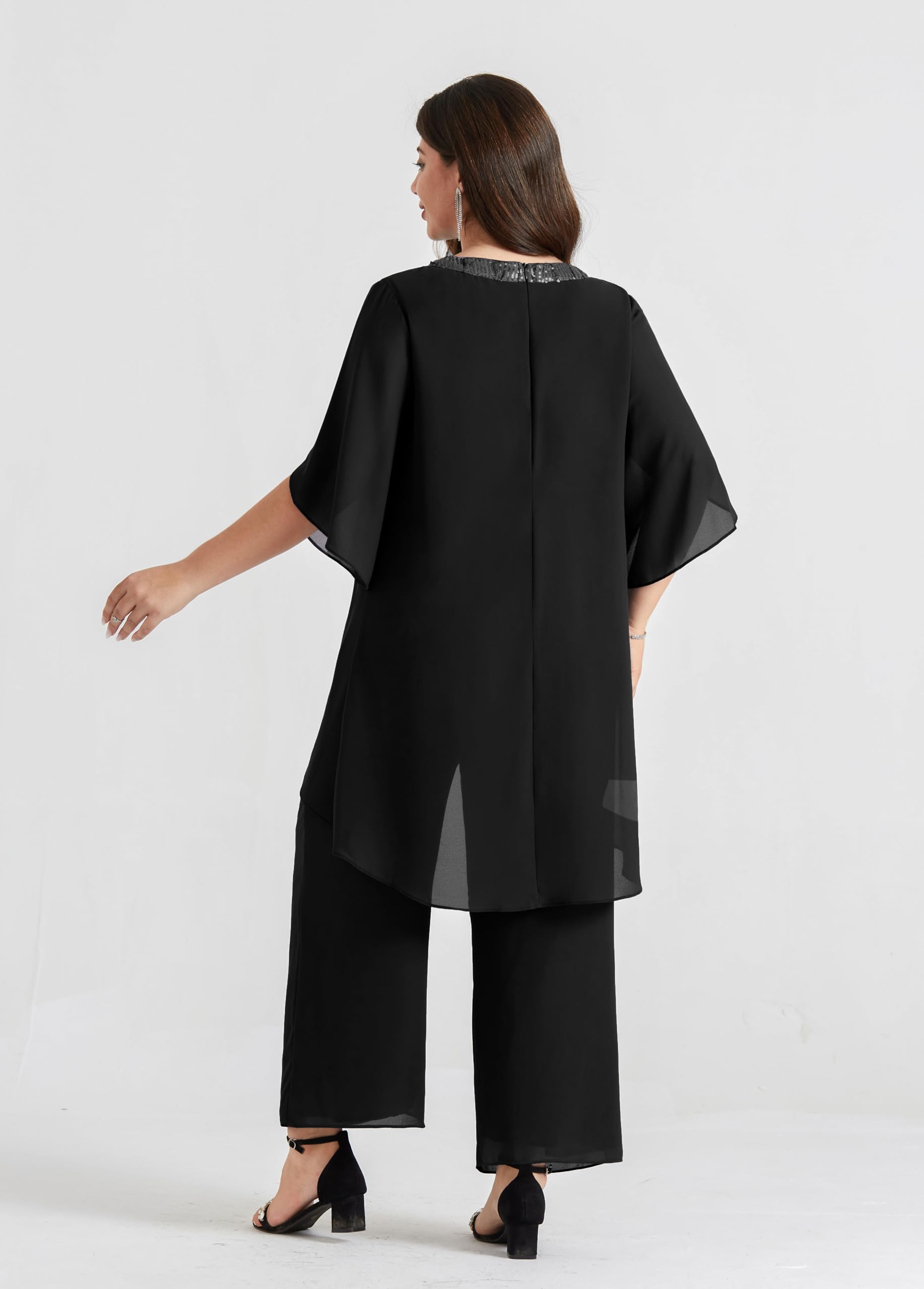 Hanna Nikole Plus Size Mother of The Bride Pant Suits - Elegant 2-Piece Chiffon Set with High-Low Hem for Wedding Guest Outfit | Formal Occasions, Bridal Showers & Special Events