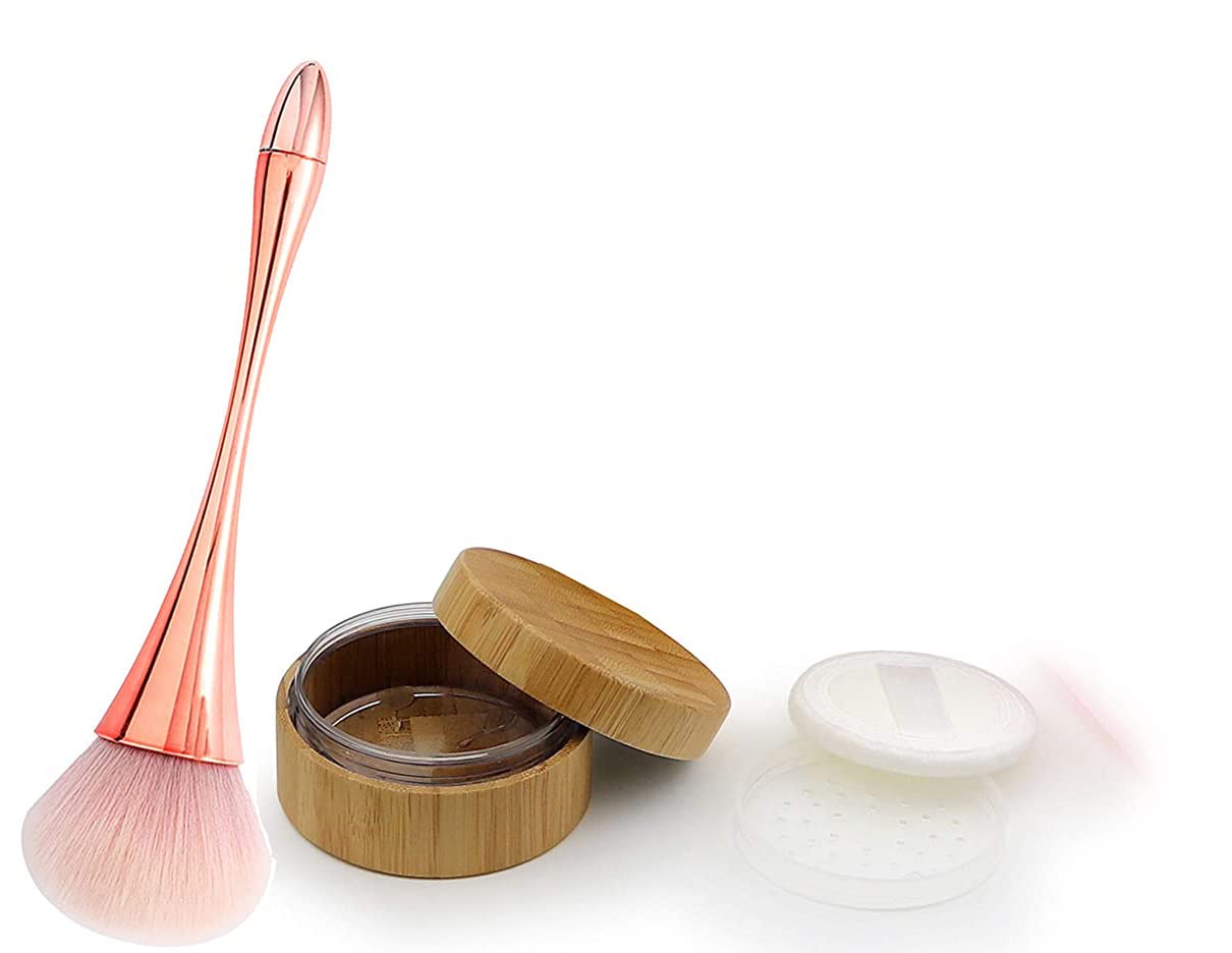 1Pcs 30ml/1Oz Empty Loose Powder Container with 1Pcs Makeup Powder Brush - Refillable Cosmetic Jar for Mineral Foundation, Setting Powder & Blush - Perfect for Travel & Professional Makeup Kits