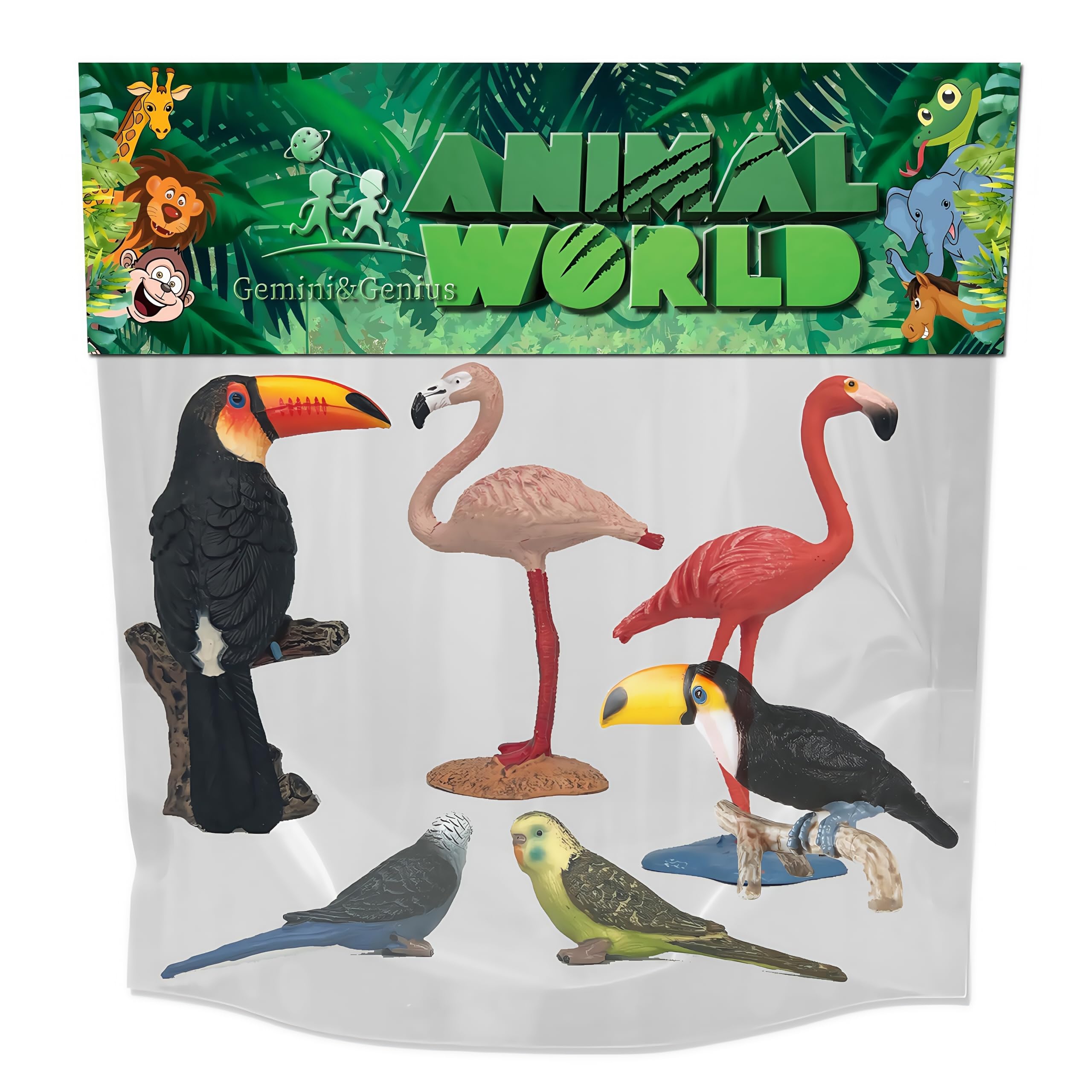 Gemini & Genius Jungle Bird Toys for Kids - 6PCS Toucan, Parrot & Flamingo Action Figures - Perfect for Christmas Stocking Stuffers, Garden Decor, Cake Toppers & Educational Play