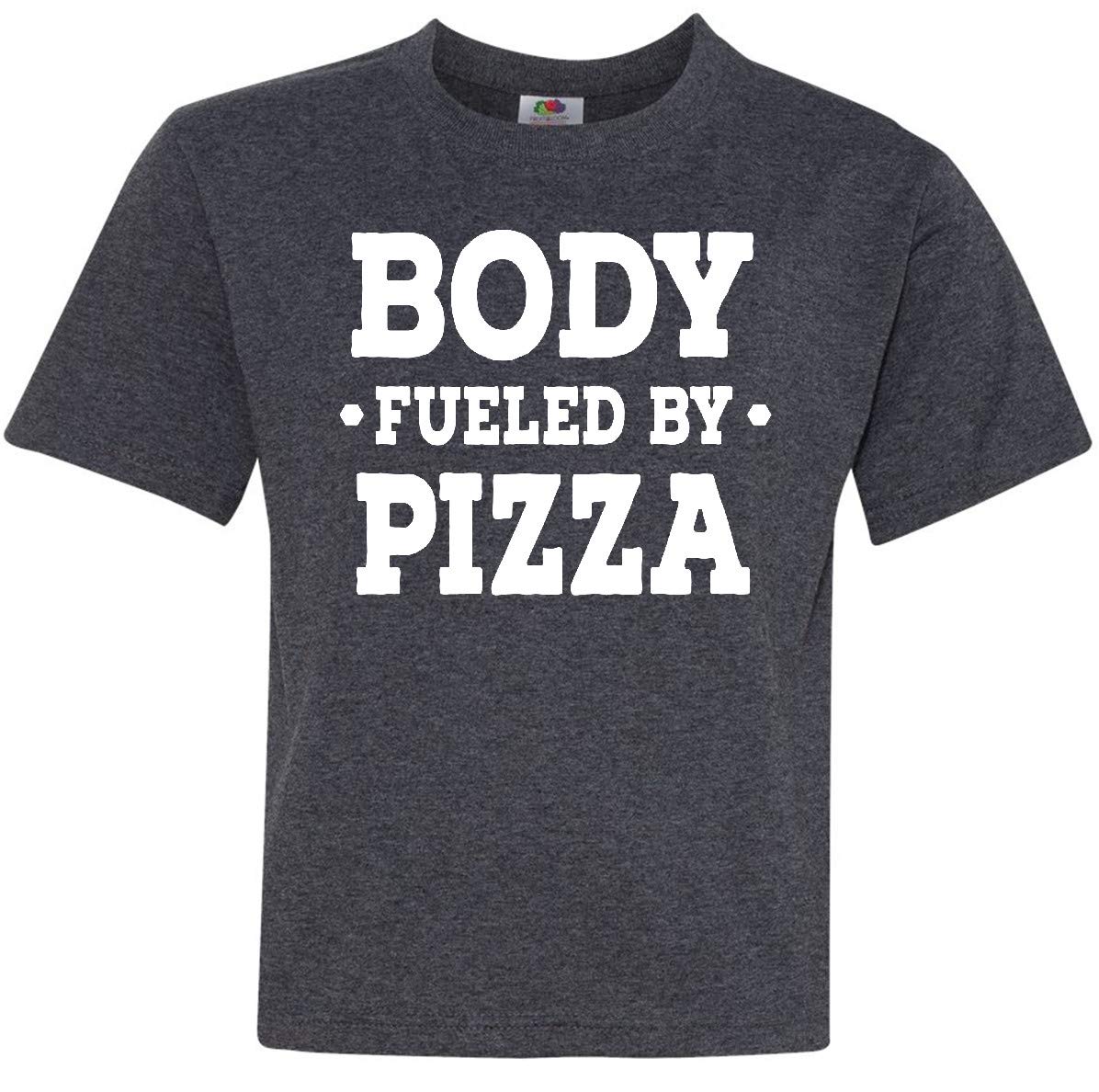 Inktastic Body Fueled by Pizza Youth T-Shirt - Funny Pizza Lover Graphic Tee for Kids & Teens - Perfect for Pizza Parties, Birthdays & Casual Wear