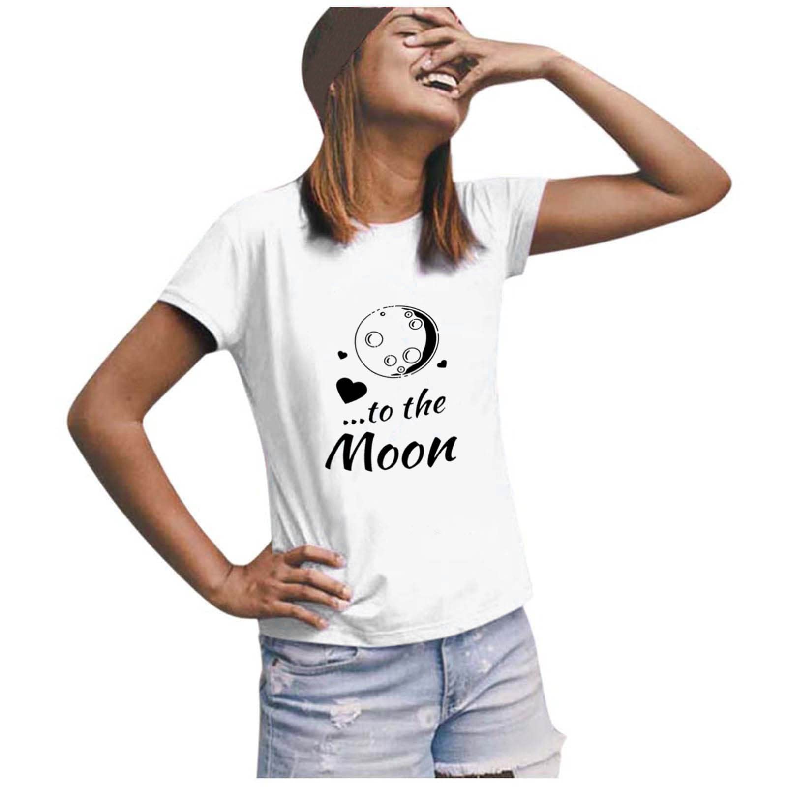 Plus Size Women's Tank Tops - Casual Short Sleeve O Love Print Blouse T-Shirt in White | Perfect for Summer Outfits, Beach Wear & Everyday Comfort