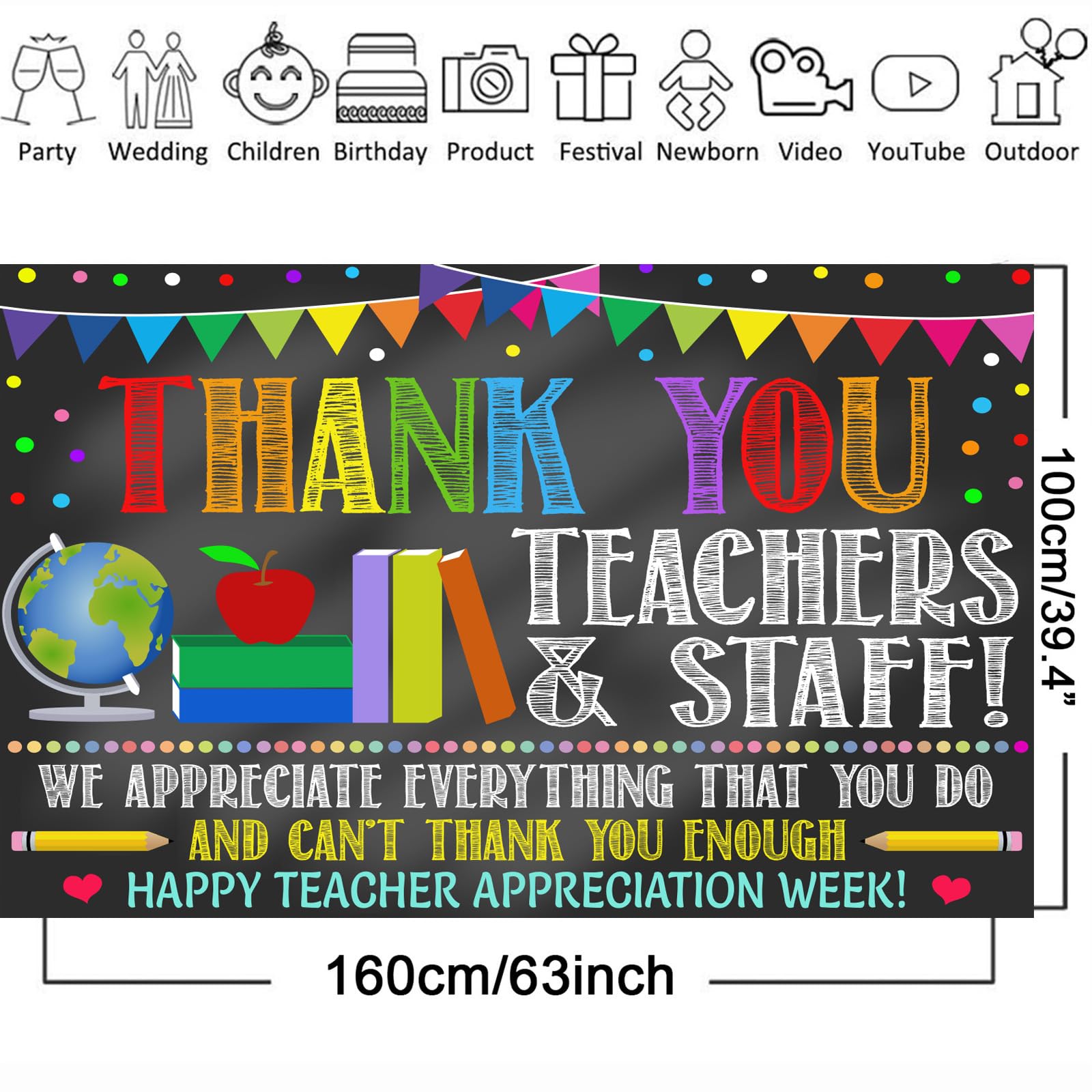 2024 Teacher Appreciation Week Backdrop Banner Decorations - Thank You Teachers Staff Gift for Classroom, School Events & Office Celebrations