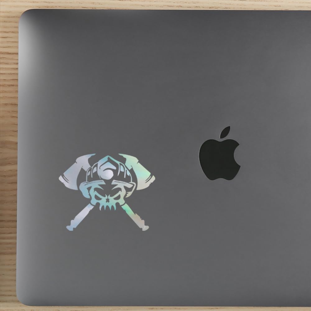 Premium Holographic Firefighter Skull Vinyl Decal Stickers (Set of 2) - Waterproof Durable for Laptop, Phone, Helmet, Car, Mug, Wall - Perfect for First Responder Gifts & Firefighter Appreciation Decor