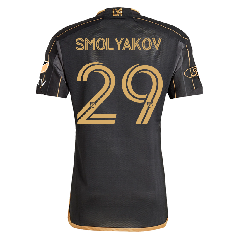 Adidas Artem Smolyakov LAFC Home 2025 Soccer Jersey with MLS, Apple TV & Ford Patches - Black & Gold Colors for Fans & Game Days