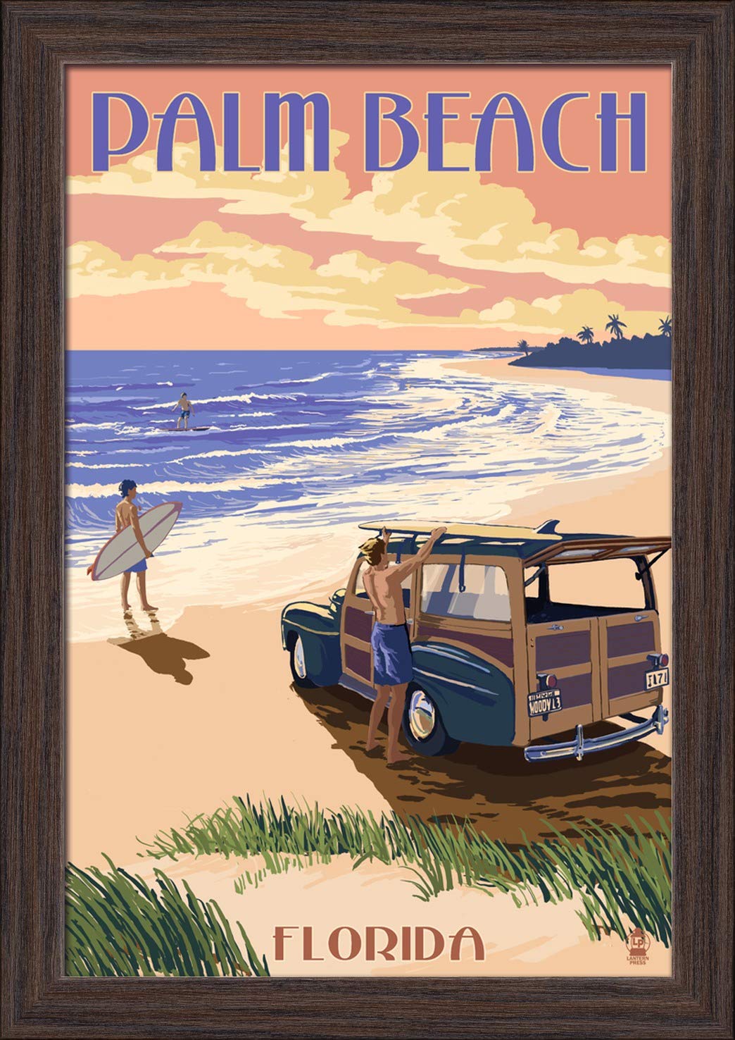 Woody On The Beach Florida Art Print - 12x18 Giclee Fine Art with Recycled Wood Frame in Espresso Brown - Perfect for Coastal Home Decor & Beach House Wall Art