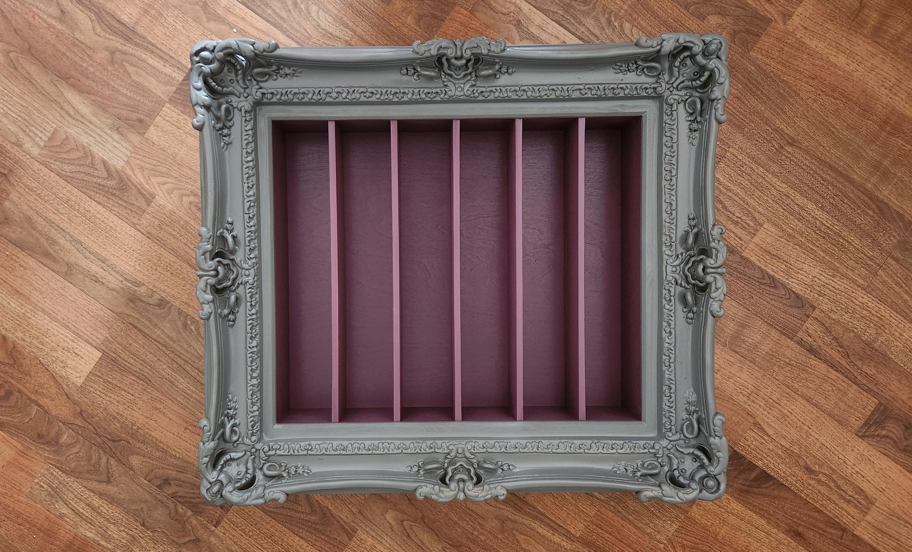 20x24 Inch Gray Ornate Hanging Frame with Display Shelves - Perfect for Nail Polish Organizer, Wall Decor & Bathroom Storage | Vintage Style Home Display for Cosmetics, Jewelry & Small Collectibles