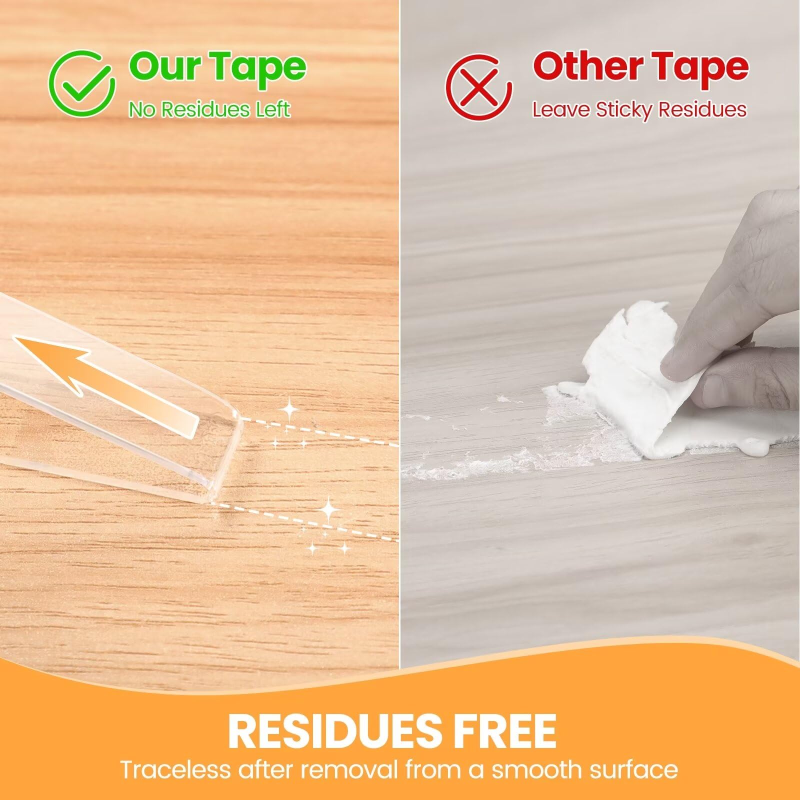 Double Sided Tape Heavy Duty - 160 Inch Clear Nano Mounting Adhesive Tape for Wall Hanging, Carpet, Posters | Removable Strong Bond for Home, Office & Outdoor Use | Perfect for Picture Frames, Decor & DIY Projects