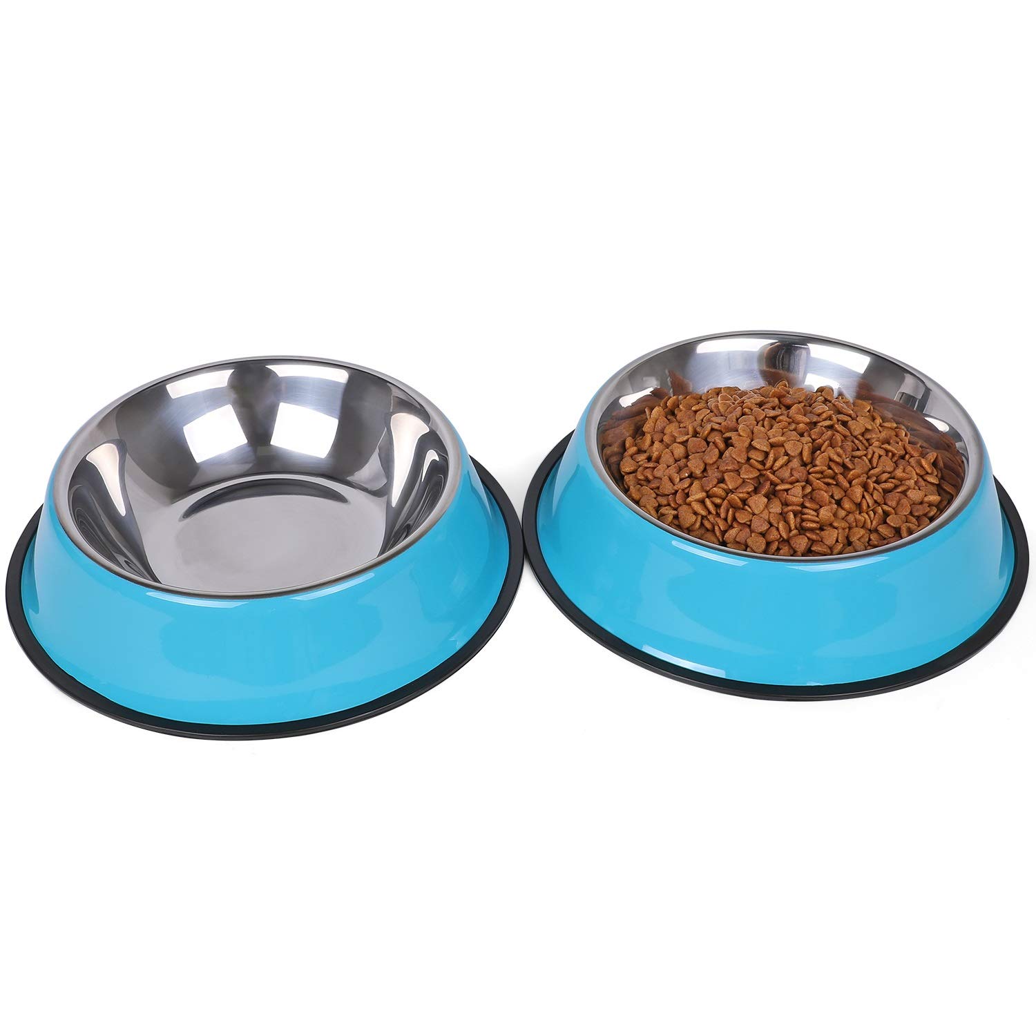 Premium Stainless Steel Dog Bowl with Non-Slip Rubber Base - Spill Proof Pet Food & Water Dish for Small, Medium & Large Dogs (16oz, Blue) - Ideal for Home, Travel & Outdoor Use