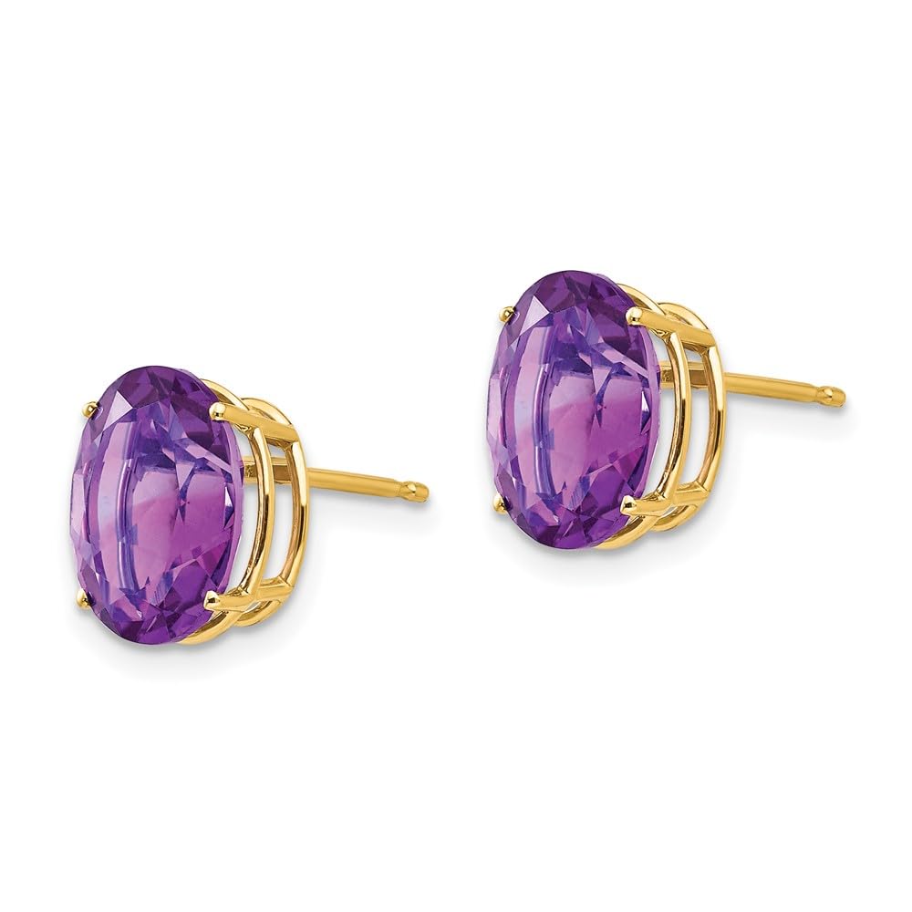 14K Yellow Gold Oval Amethyst Stud Earrings for Women - Dainty Fine Jewelry Gift for Her (10x8mm) - Perfect for Weddings, Anniversaries & Special Occasions