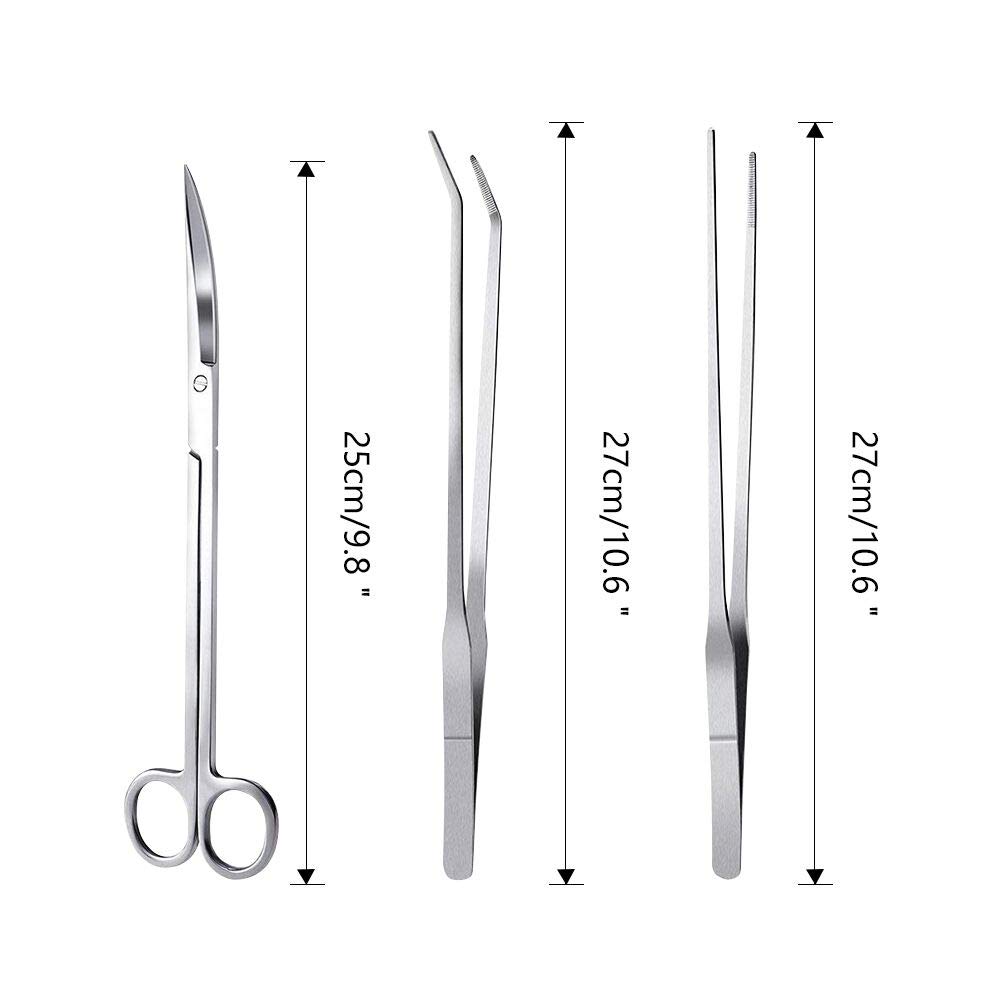 3 in 1 Stainless Steel Aquarium Tools Kit - Long Aquatic Plant Tweezers, Scissors & Aquascaping Tools for Fish Tank Maintenance | Perfect for Trimming, Planting & Aquascaping