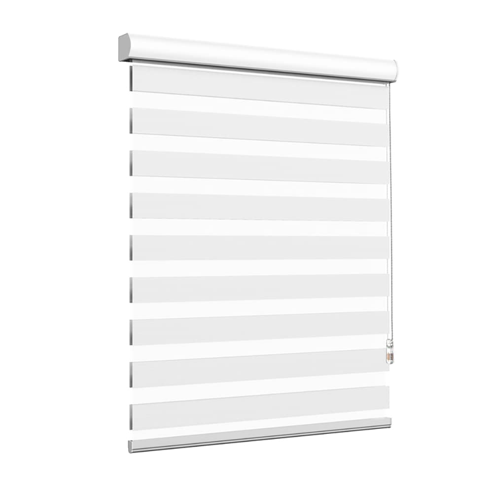 SUNWAY Dual Layer Zebra Roller Shades - Light Filtering & Blackout Window Blinds for Day & Night Privacy - 36