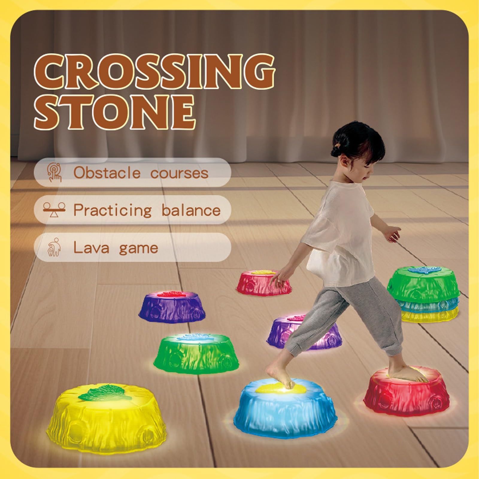 Light Up Musical Stepping Stones for Kids - Non-Slip Balance Stones with Jumping Pods | Indoor/Outdoor Toddler Toys for Sensory Play & Motor Skills Development | Perfect for Playrooms, Backyards & Preschool Activities