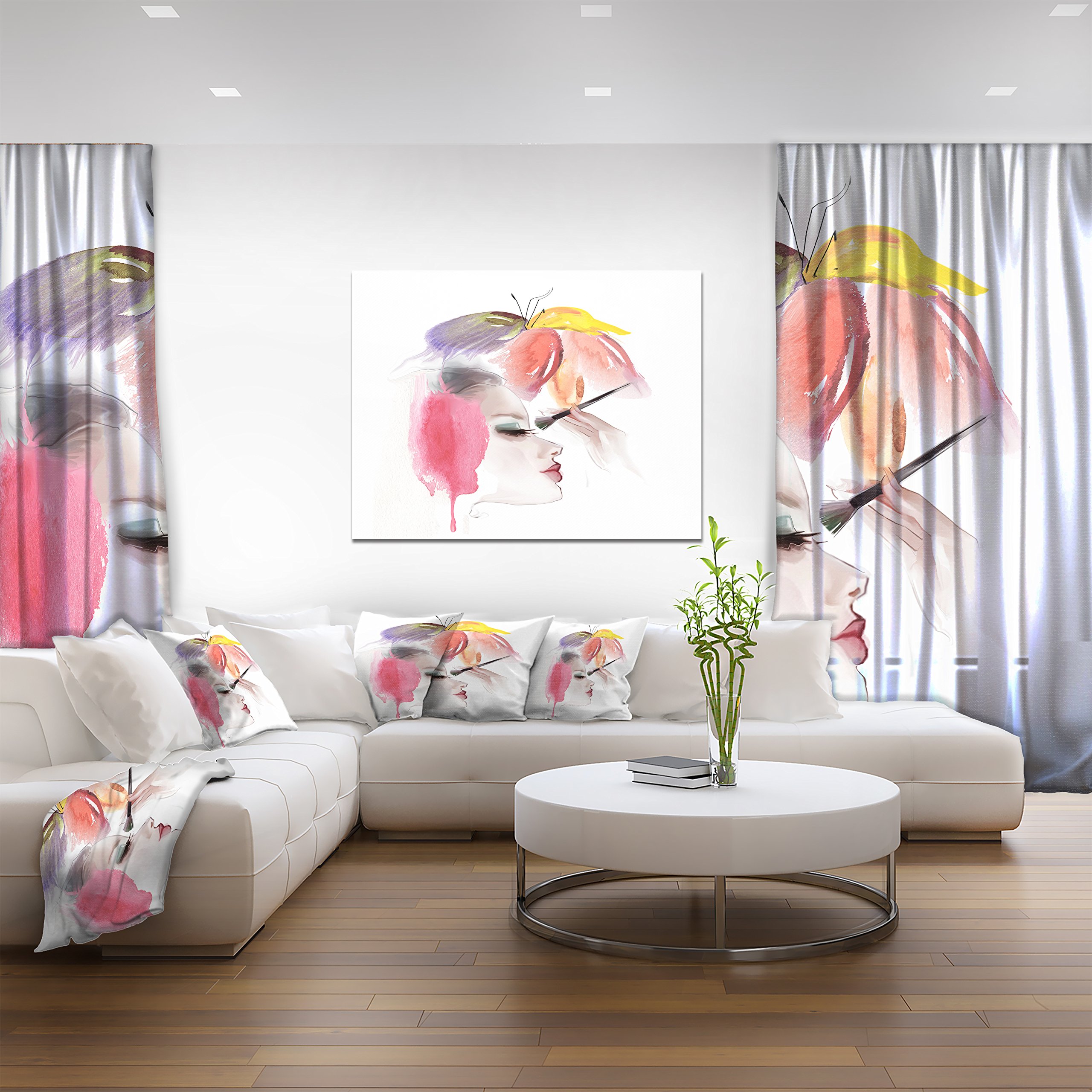 Designart Eyelash Face Woman Cosmetic Canvas Wall Art Print - 12x20 Inches Modern Home Decor for Bathroom, Salon & Makeup Room - White Framed Picture