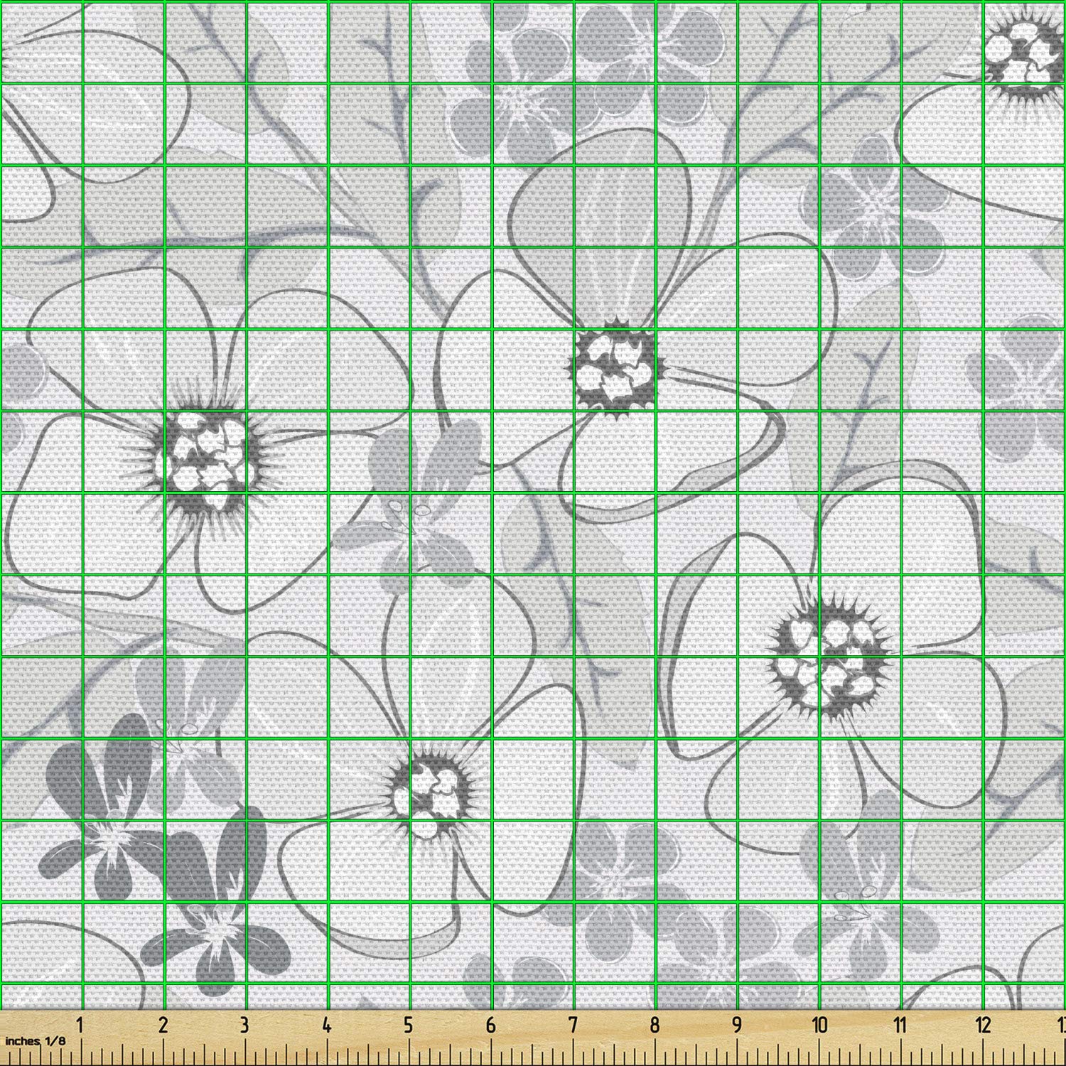 Ambesonne Floral Fabric by The Yard - Abstract Hand-Drawn Spring Flowers with Grey Backdrop | 10 Yards Upholstery Fabric for Sofa, Curtains & Home Decor | Pale Grey & White Decorative Cotton Material | Perfect for DIY Projects, Pillow Covers & Table Runners