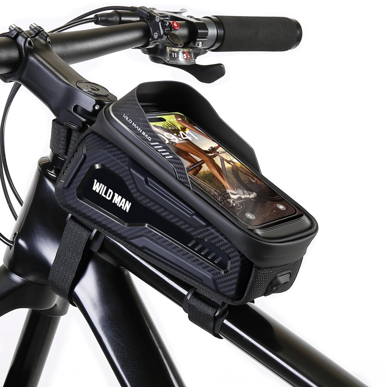 WILD MAN Waterproof Bike Phone Bag - Top Tube Bicycle Frame Pouch for iPhone & Smartphones up to 6.5