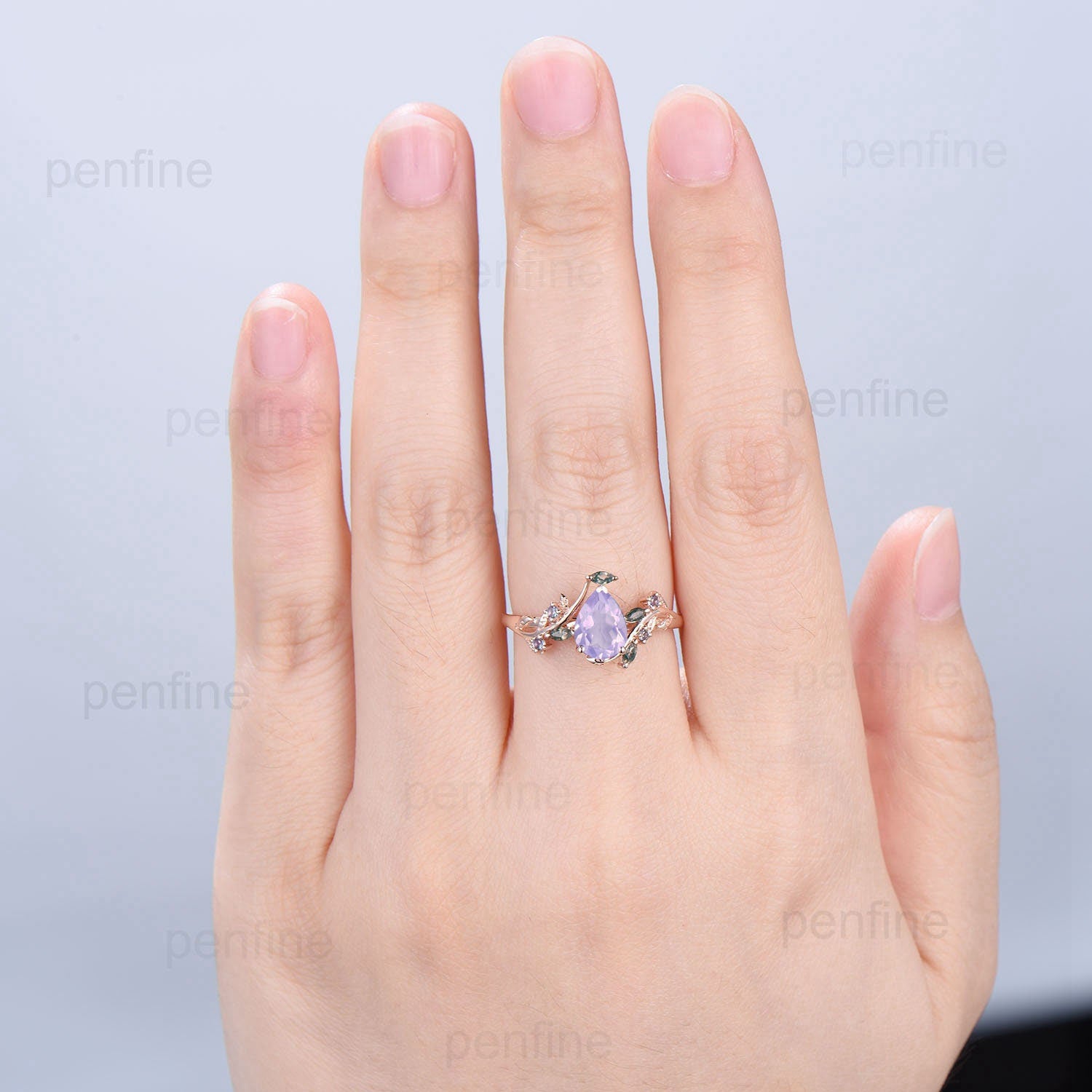 Natural Inspired Flower Lavender Amethyst Ring | Vintage Twig Vine Engagement Ring | Unique Leaf Alexandrite Marquise Moss Agate Wedding Ring | Perfect for Boho Weddings, Nature-Inspired Jewelry & Romantic Gifts