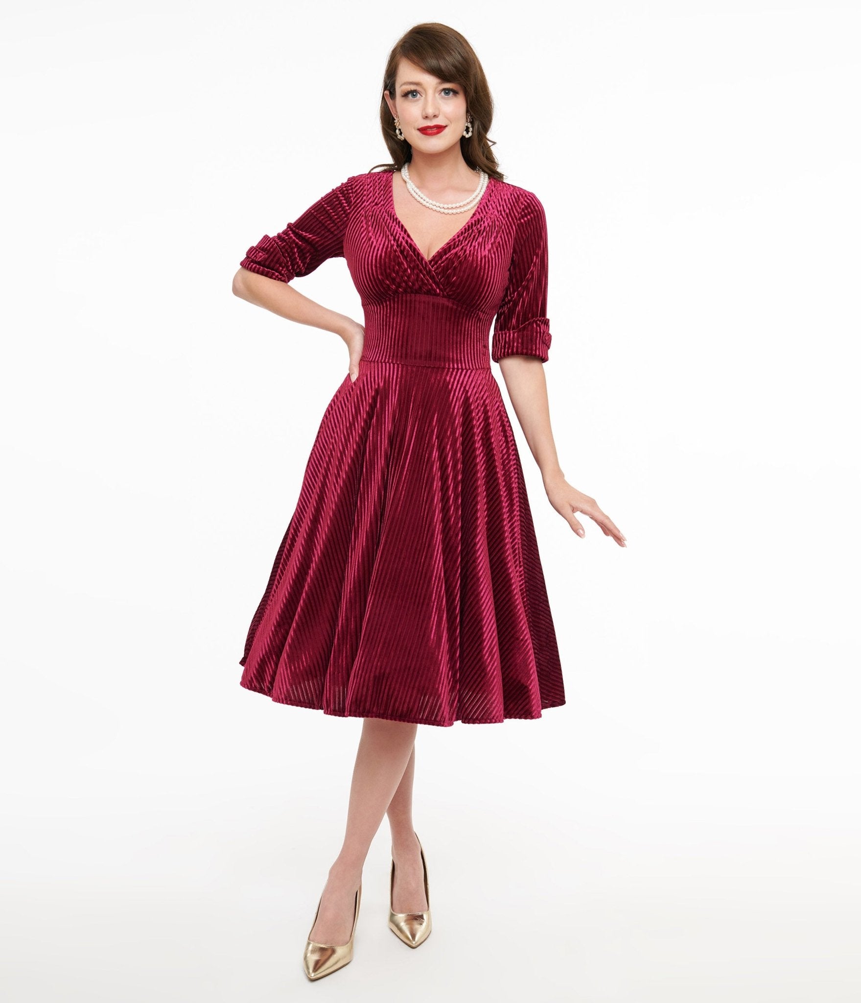 Vintage 1950s Merlot Velvet Swing Dress - Retro Pinup Style Textured Velvet Cocktail Dress for Women | Perfect for Holiday Parties, Date Nights & Special Occasions