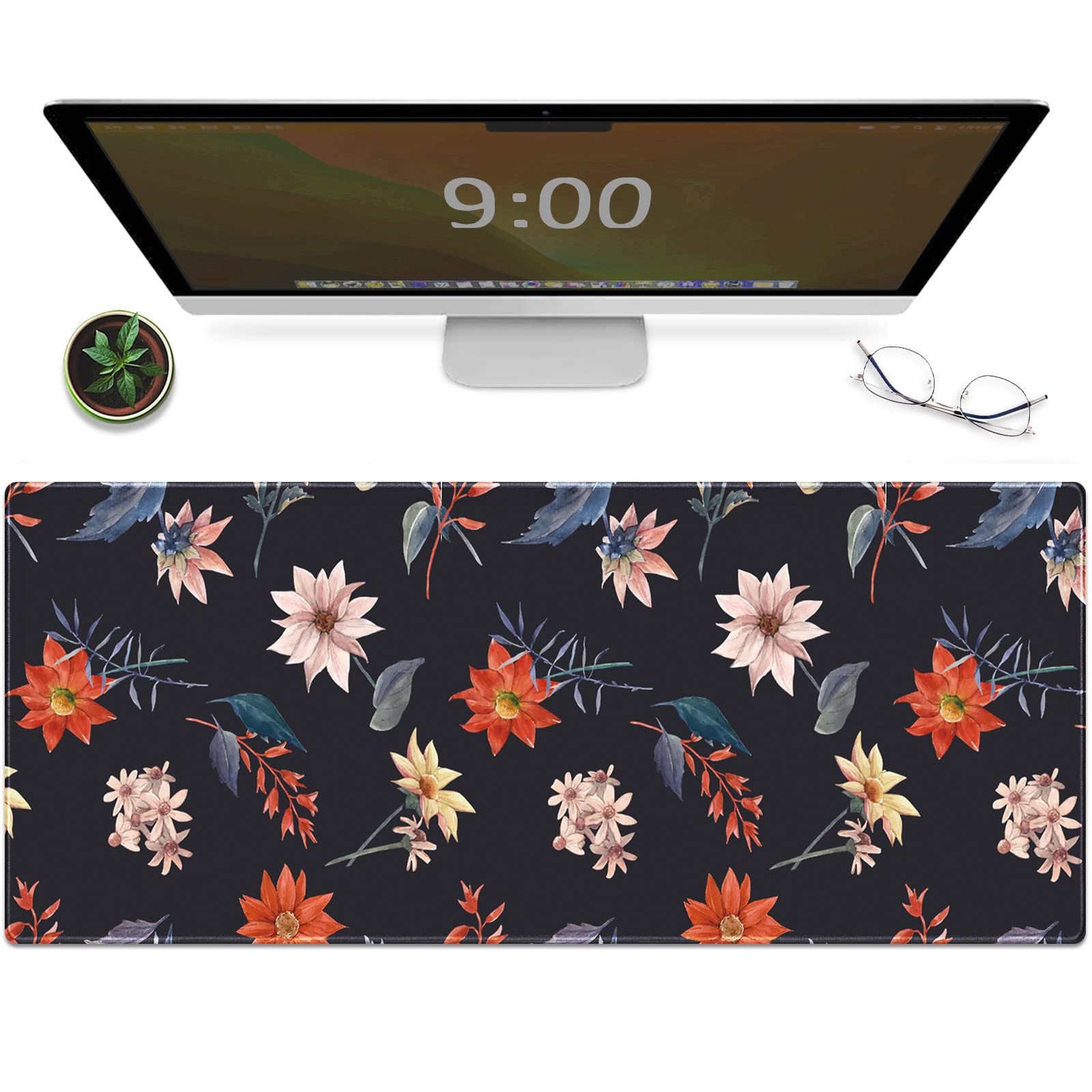 Galdas XXL Gaming Mouse Pad - 31.5x11.8 Inch Large Extended Non-Slip Rubber Desk Mat with Stitched Edges for PC, Laptop, Office & Esports (Weed Wildflowers Design) - Perfect for Gaming Setups, Home Office & Workstations