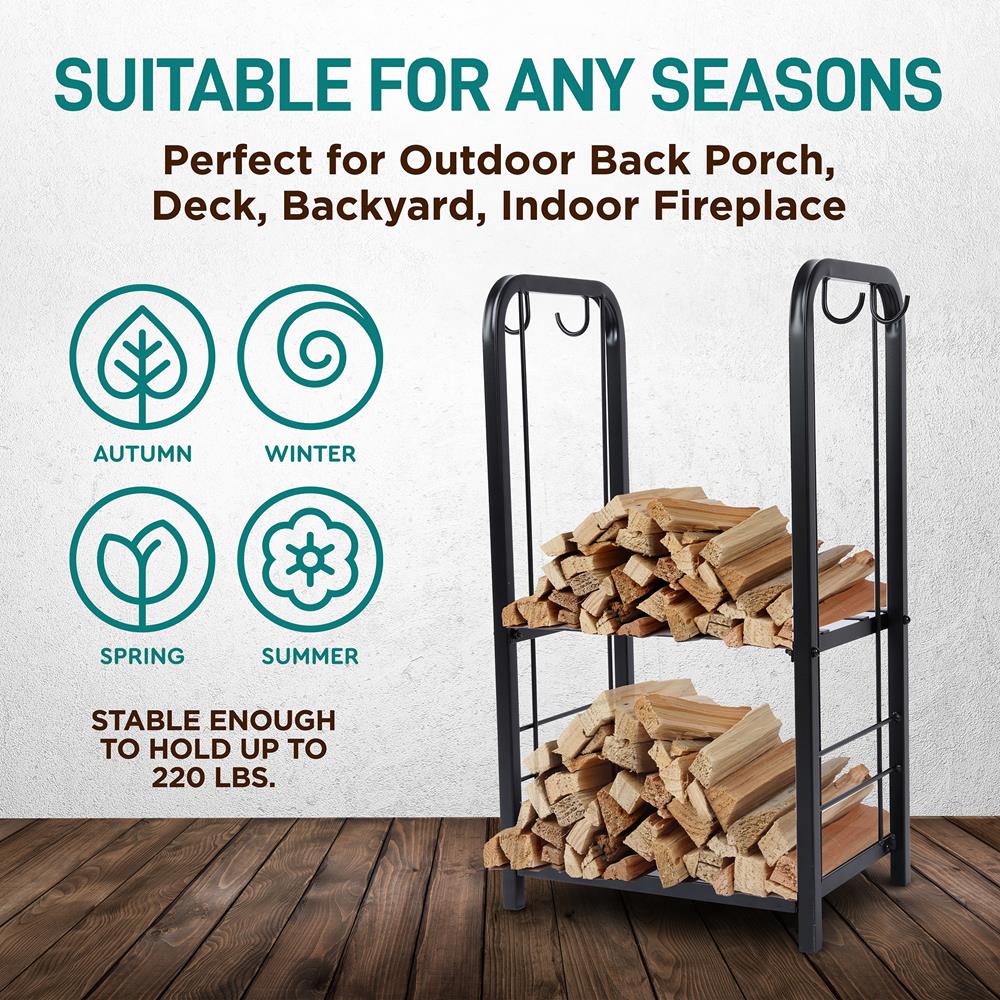 Heavy Duty Firewood Rack Holder - Outdoor Wood Storage Stand with Cover, Rust-Resistant Steel for Fireplace, Patio & Camping - Perfect for Backyard, Deck & Winter Firewood Storage