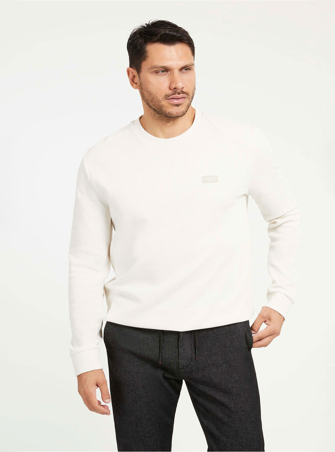 Eco-Friendly White Stretch Long Sleeve Jumper for Women - Soft Comfortable Casual Pullover Sweater - Perfect for Work, Travel & Everyday Wear