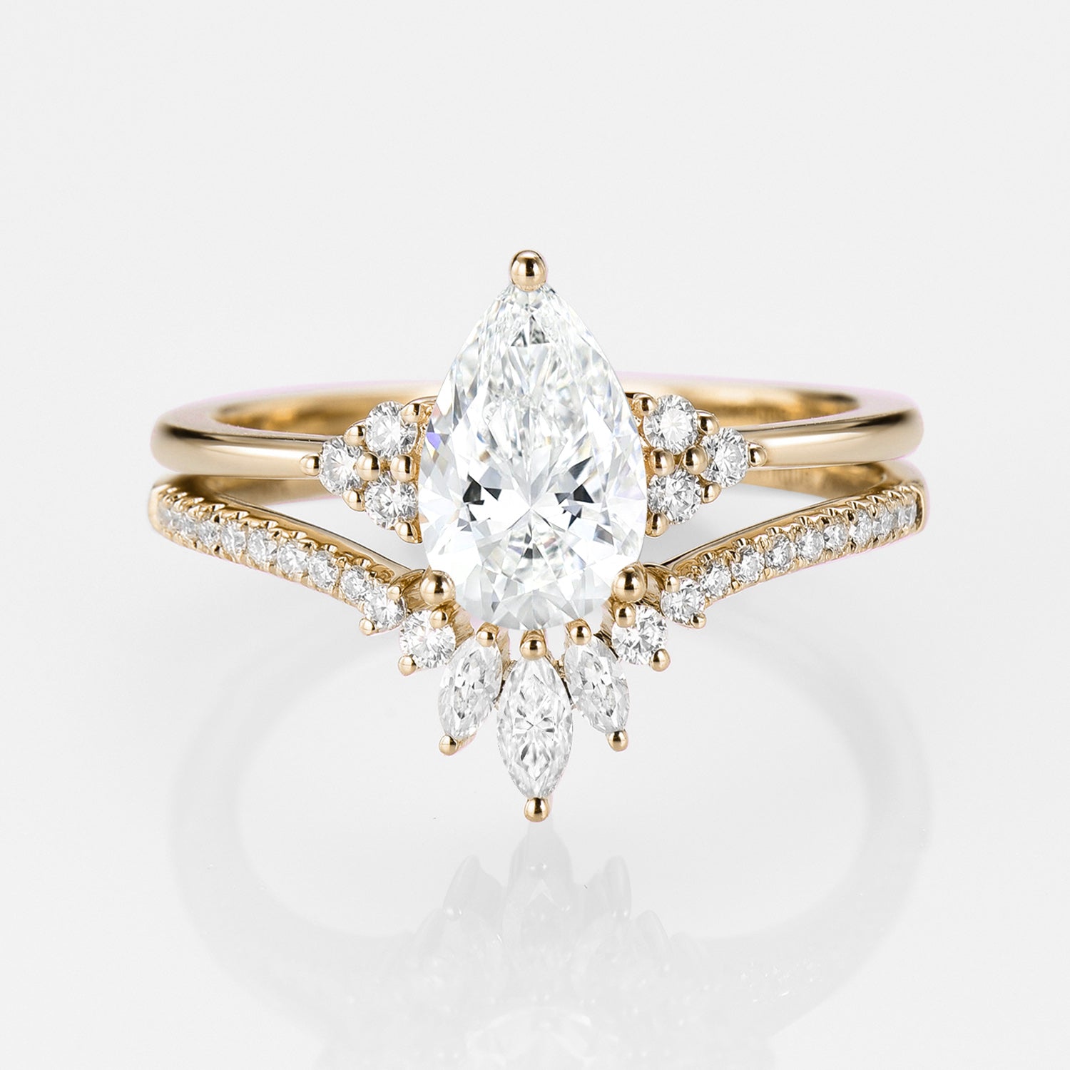 1.0ct Pear Lab Grown Diamond Couple Ring Set - 3 Piece Wedding Band Set for Women & Men - Perfect for Engagement, Anniversary & Romantic Gifts