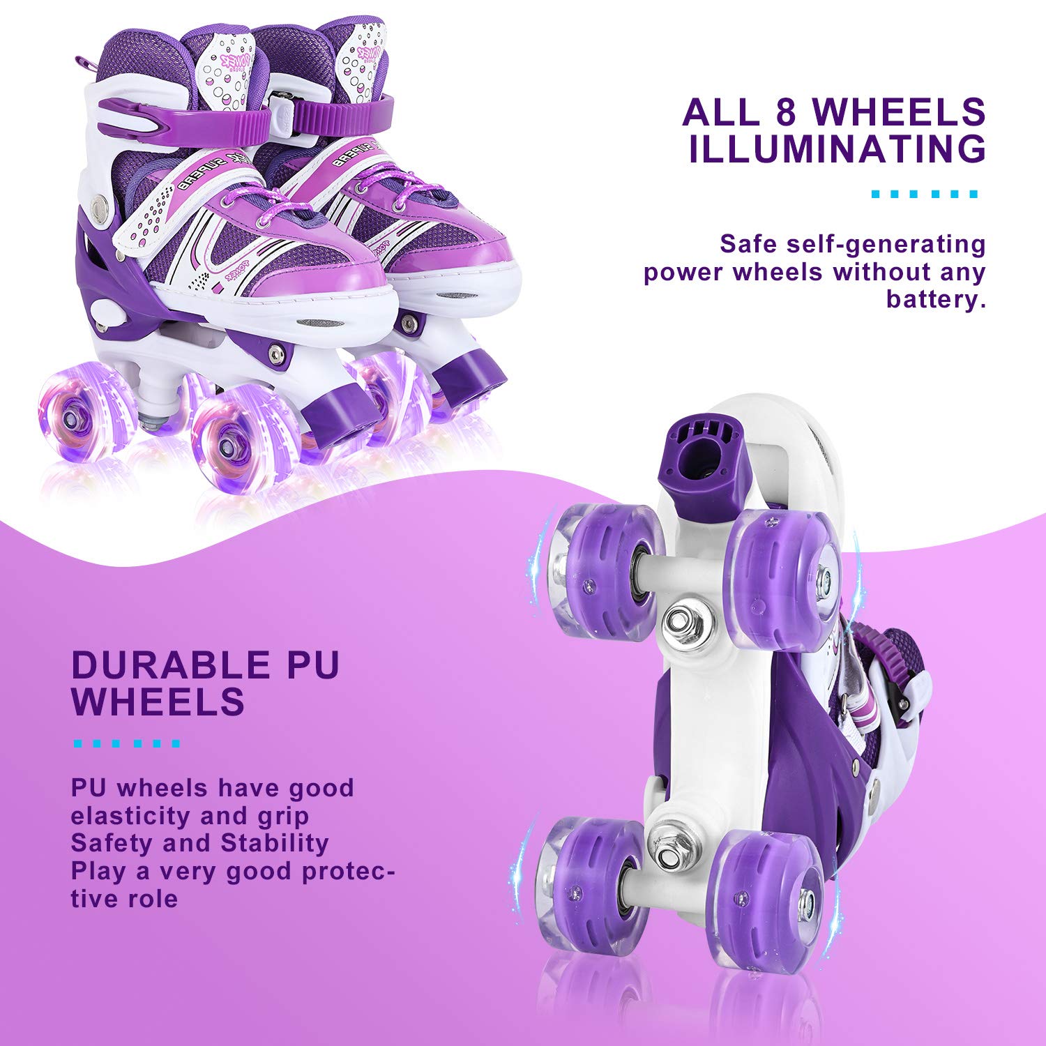 Adjustable Light Up Roller Skates for Kids - Double Wheel Illuminating Skates for Boys & Girls, Beginners (Purple) - Perfect for Outdoor Fun, Birthday Gifts & Roller Skating Parties