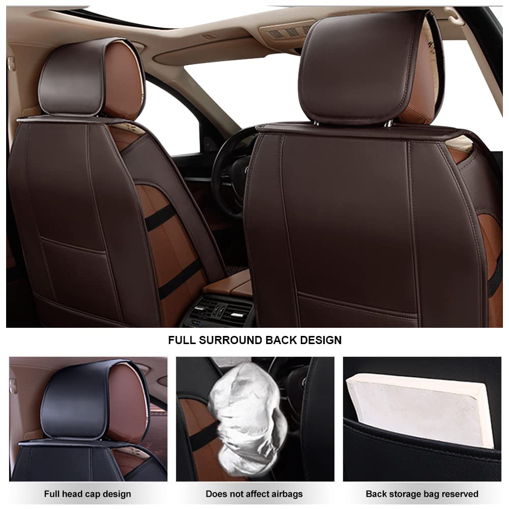 Surekit Custom PU Leather Car Seat Cover for Lincoln MKZ MKS MKC MKX MKT LS Nautilus Continental Navigator - 5-Seat Full Set Needlework Cushion Protector (Brown) | Premium Fit, Comfort & Style for Daily Commute & Road Trips