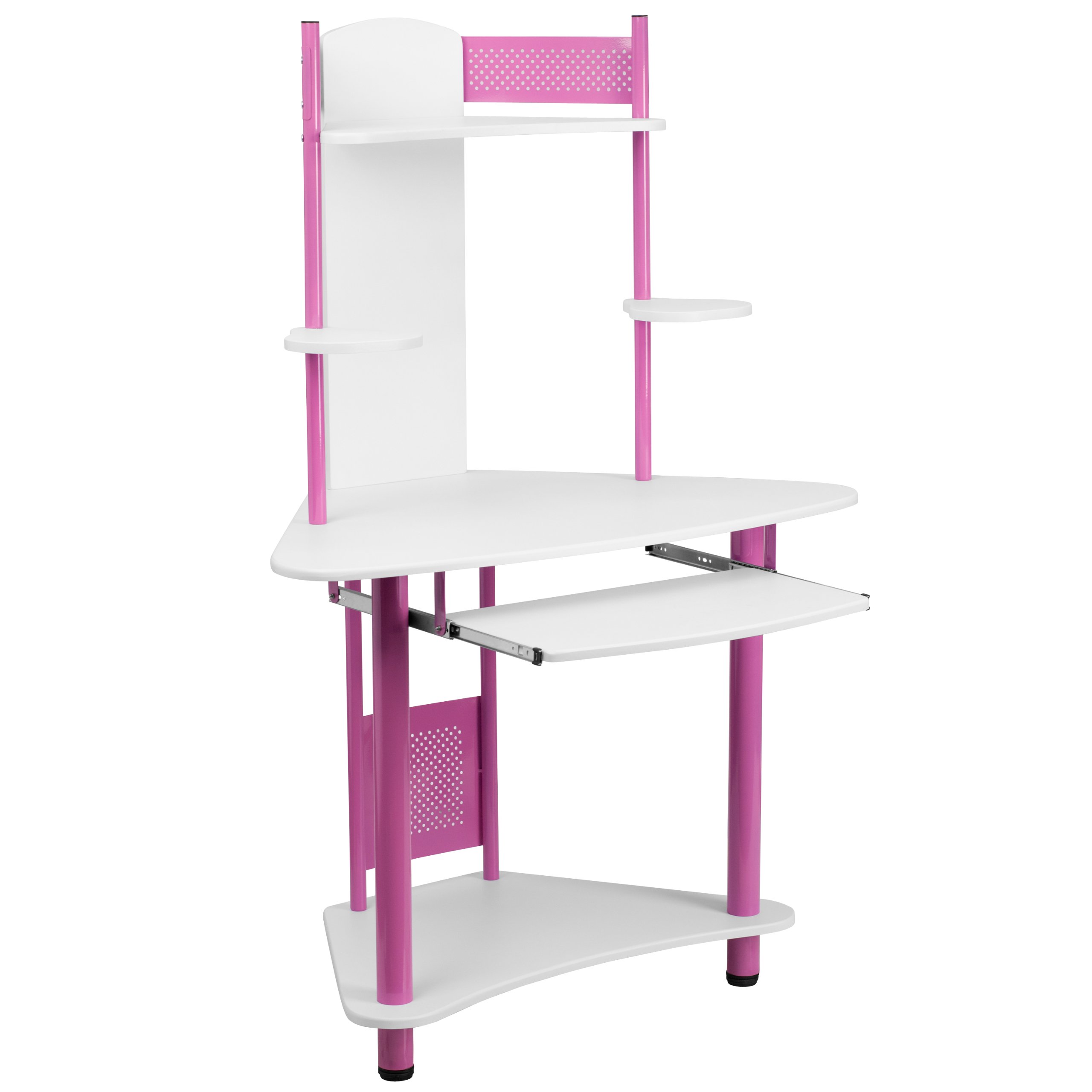 EMMA + OLIVER Pink Corner Computer Desk with Hutch - Space-Saving Home Office Desk for Small Rooms, Study & Workstation Setup - Perfect for Remote Work, Gaming & Student Dorm Rooms