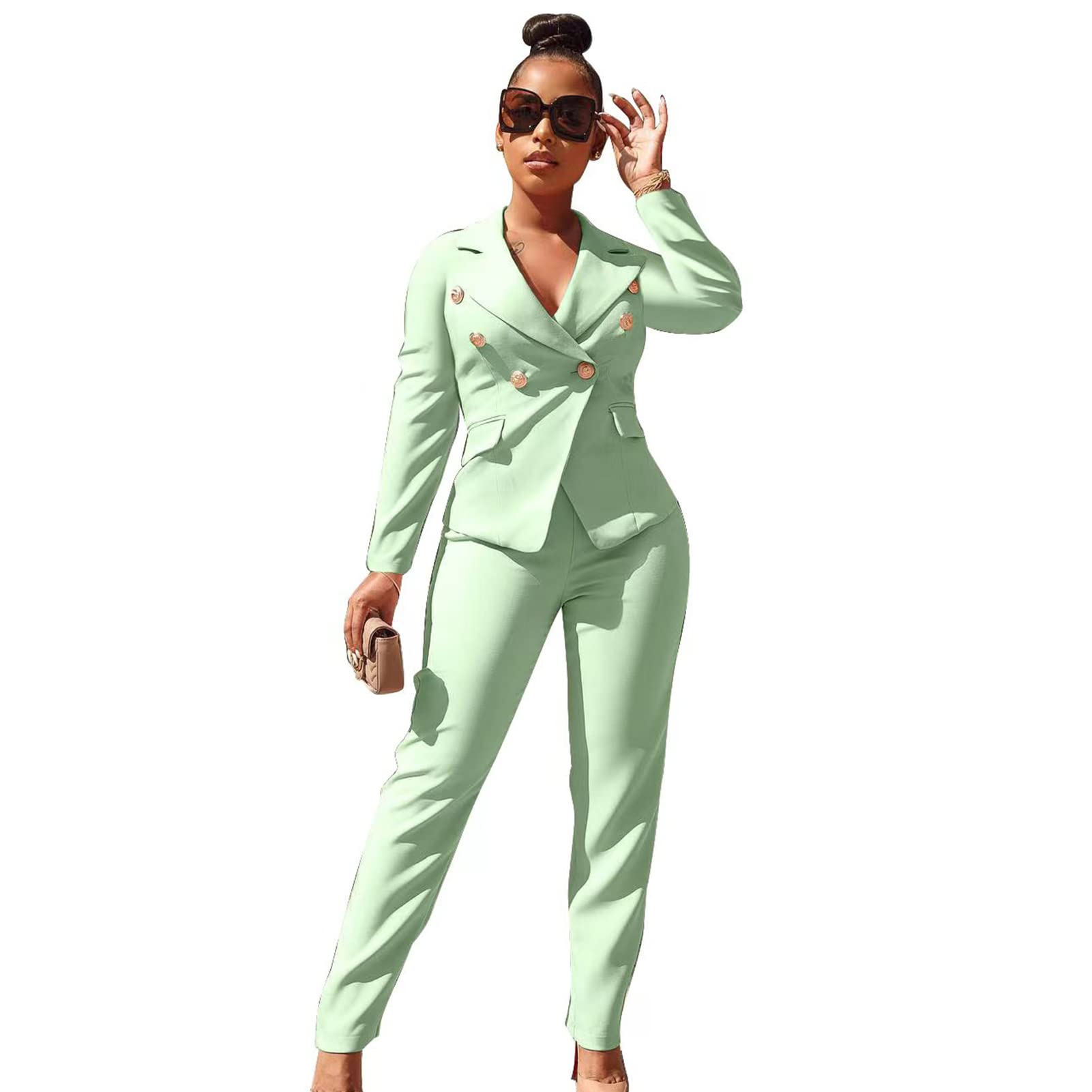 Women's 2-Piece Blazer Suit Set - Long Sleeve Blazer Jacket & Pencil Pants for Business Office Work | Professional Outfit for Meetings, Interviews & Corporate Events