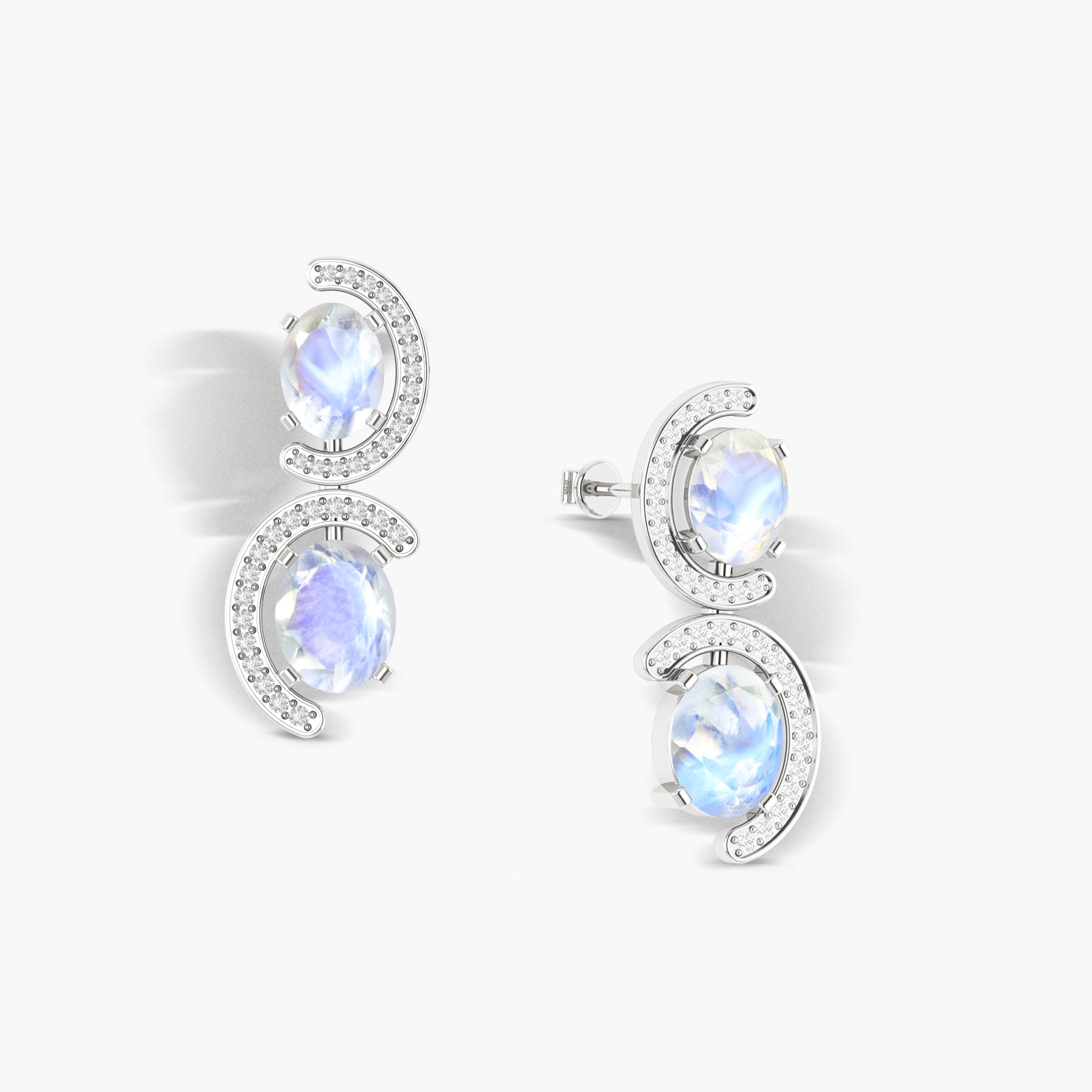 Natural Moonstone 'C' Shape Stud Earrings for Women - Hypoallergenic Sterling Silver Earrings - Boho Chic Jewelry Gift for Her - Perfect for Everyday Wear, Date Nights & Special Occasions