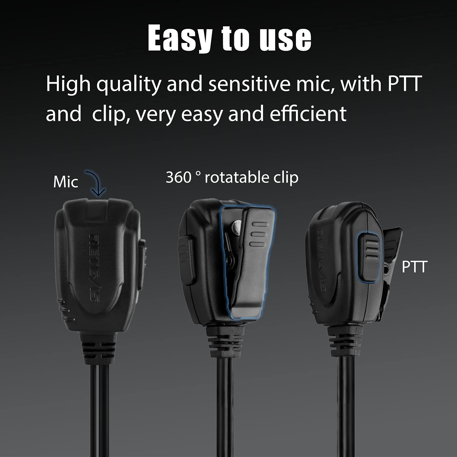 Retevis 2-Pin Walkie Talkie Earpiece with Microphone & Coil Tube - 10 Pack | Compatible with RT22 RT68 RT21 H-777 RT27 RT86 RT85 Baofeng UV-5R Arcshell Kenwood Pxton Samcom Two Way Radios | Ideal for Security, Construction, Event Staff & Outdoor Activities