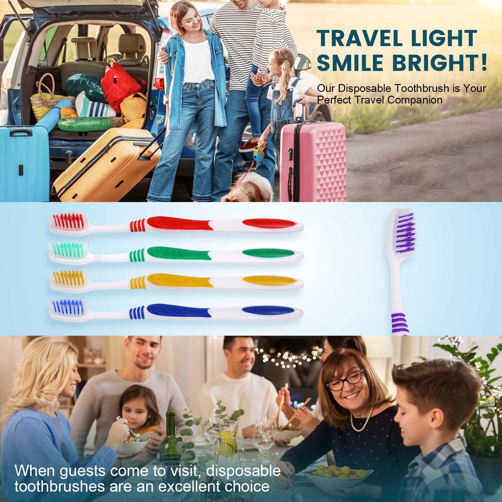 50 Pack Individually Wrapped Disposable Toothbrushes - Soft Bristles for Adults & Kids - Ergonomic Handle - Perfect for Travel, Hotels, Donations, Camping & Emergency Kits
