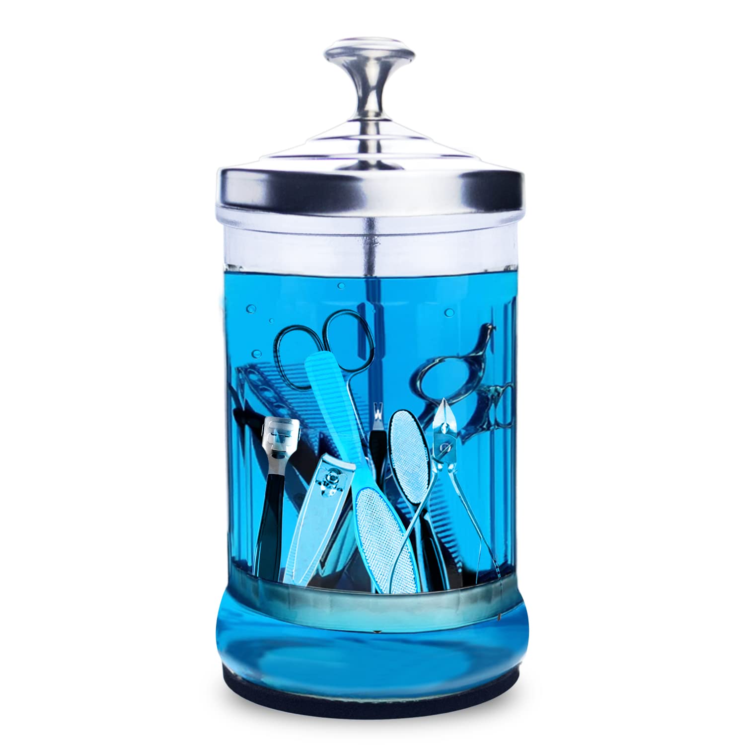 33 Oz Glass Disinfecting Jar for Manicure & Barber Tools - Small Sterilizing Container with Removable Basket - Perfect for Nail Salons, Spas & Home Use