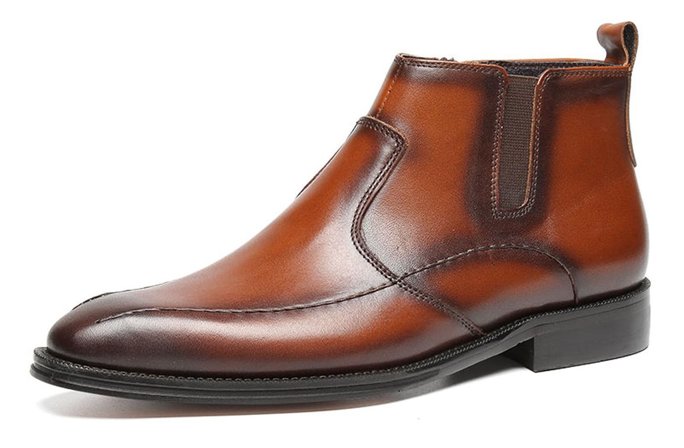Santimon Men's Leather Chelsea Boots with Zipper - Ankle Dress Boots for Men in Black & Tan - Perfect for Office, Casual & Formal Occasions