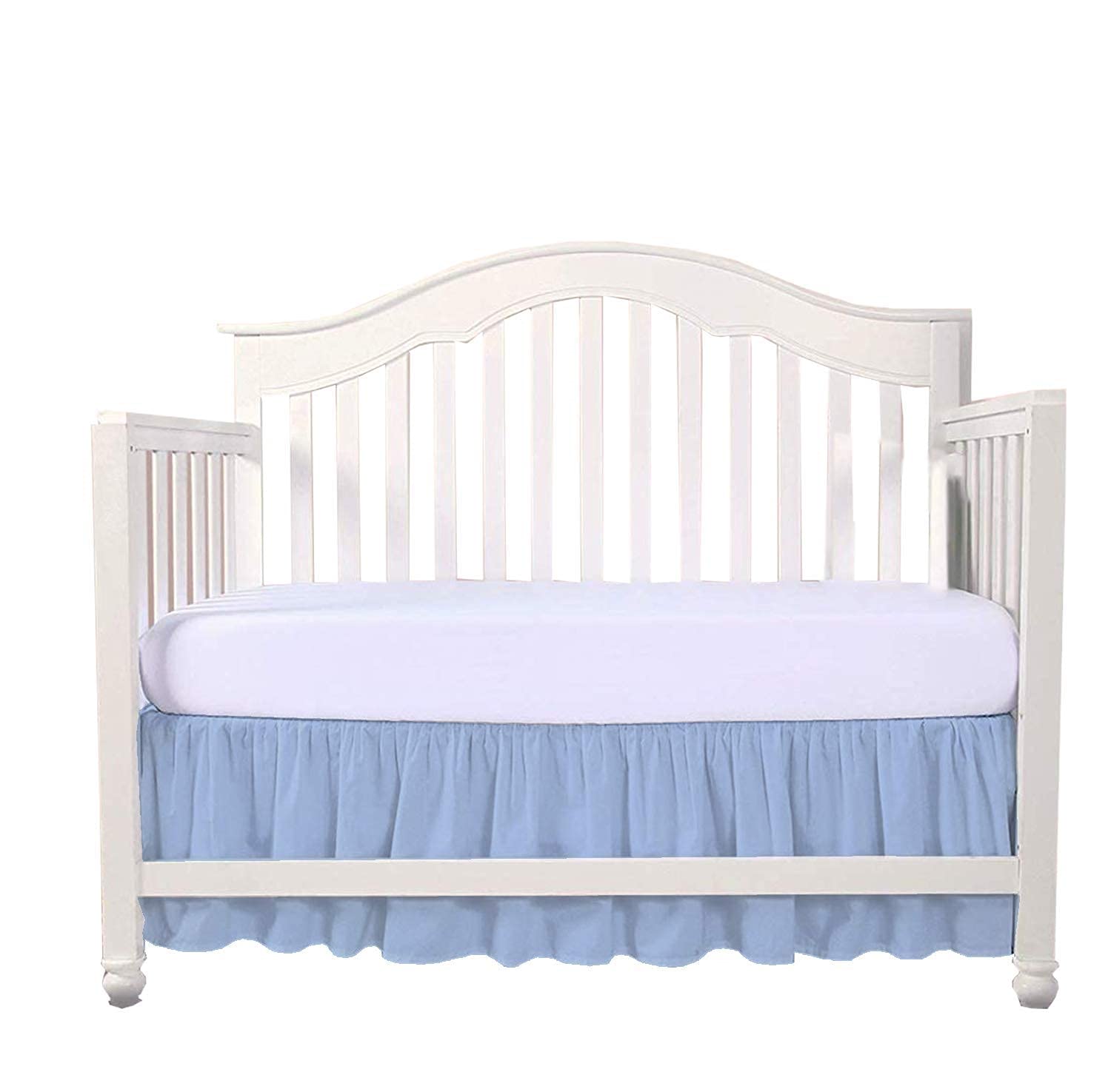 Light Blue Crib Bed Skirt - 100% Natural Cotton Dust Ruffle for Nursery & Toddler Beds - 14 Inch Drop - Breathable Baby Bedding for Boys & Girls - Perfect for Cribs, Bassinets & Nursery Decor